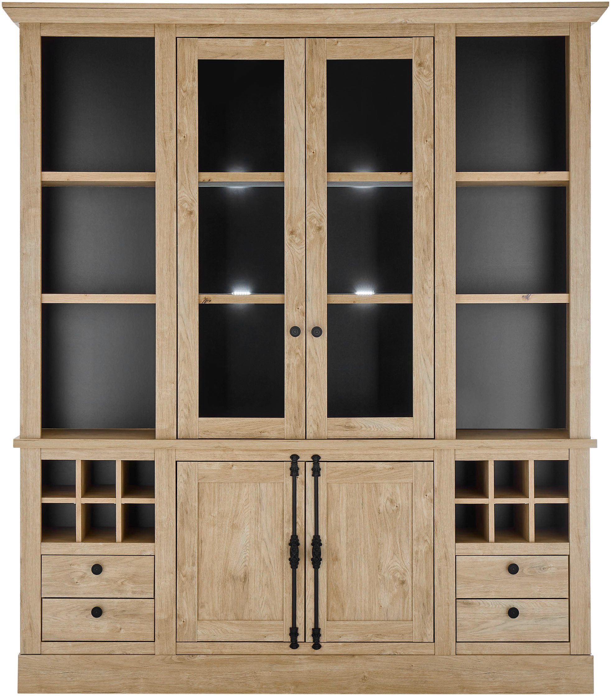 Home affaire Buffetkast Cornwall, keukenkast in landelijke stijl, dressoir, eiken decor Metalen handgrepen, 193 cm breed, veel opbergruimte, incl. flesindeling (1 stuk)