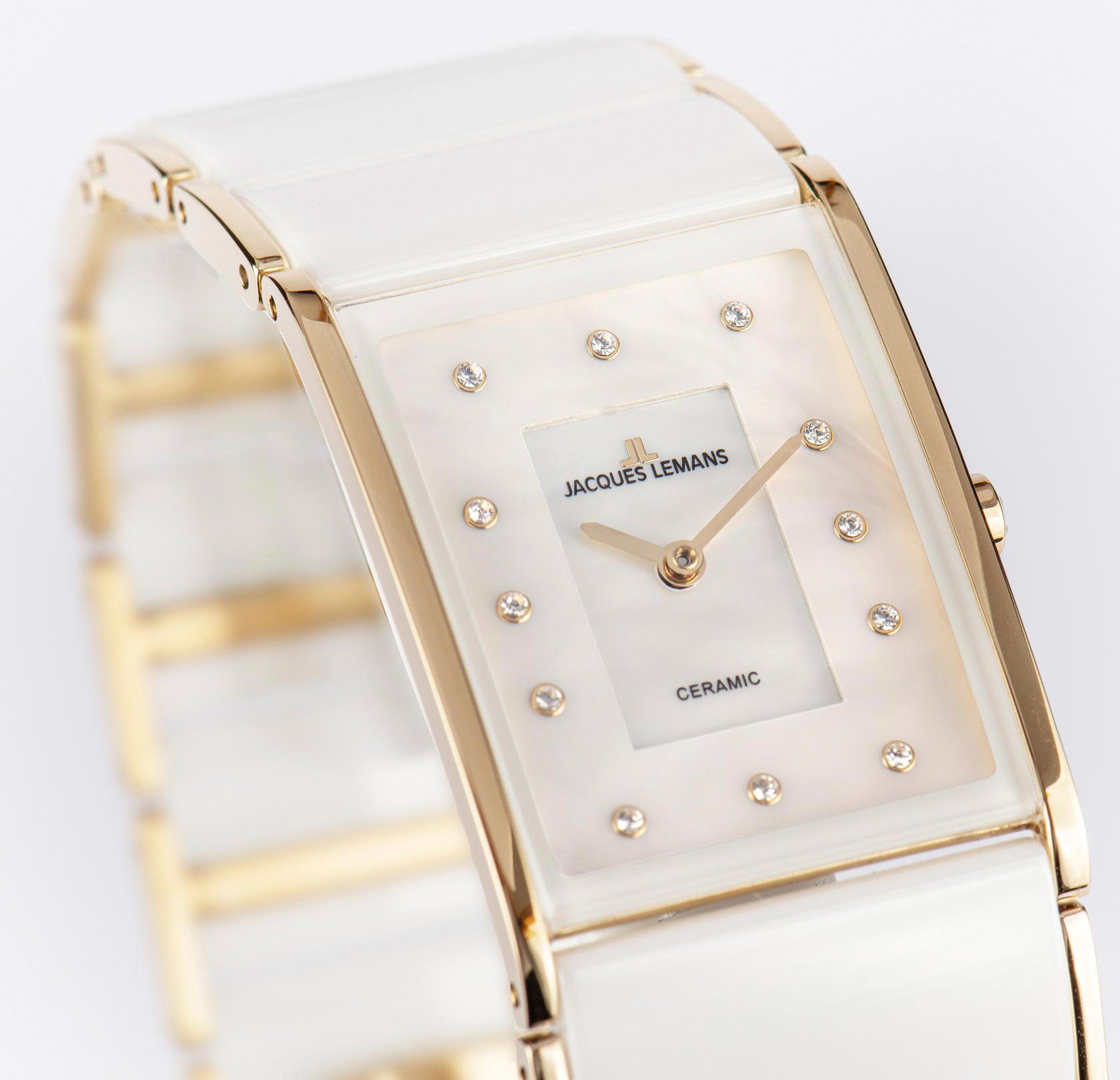 Jacques Lemans Keramisch horloge Dublin, 1-1940K Quartz horloge, armbanduhr, dameshorloge, parelmoer wijzerplaat, keramische band
