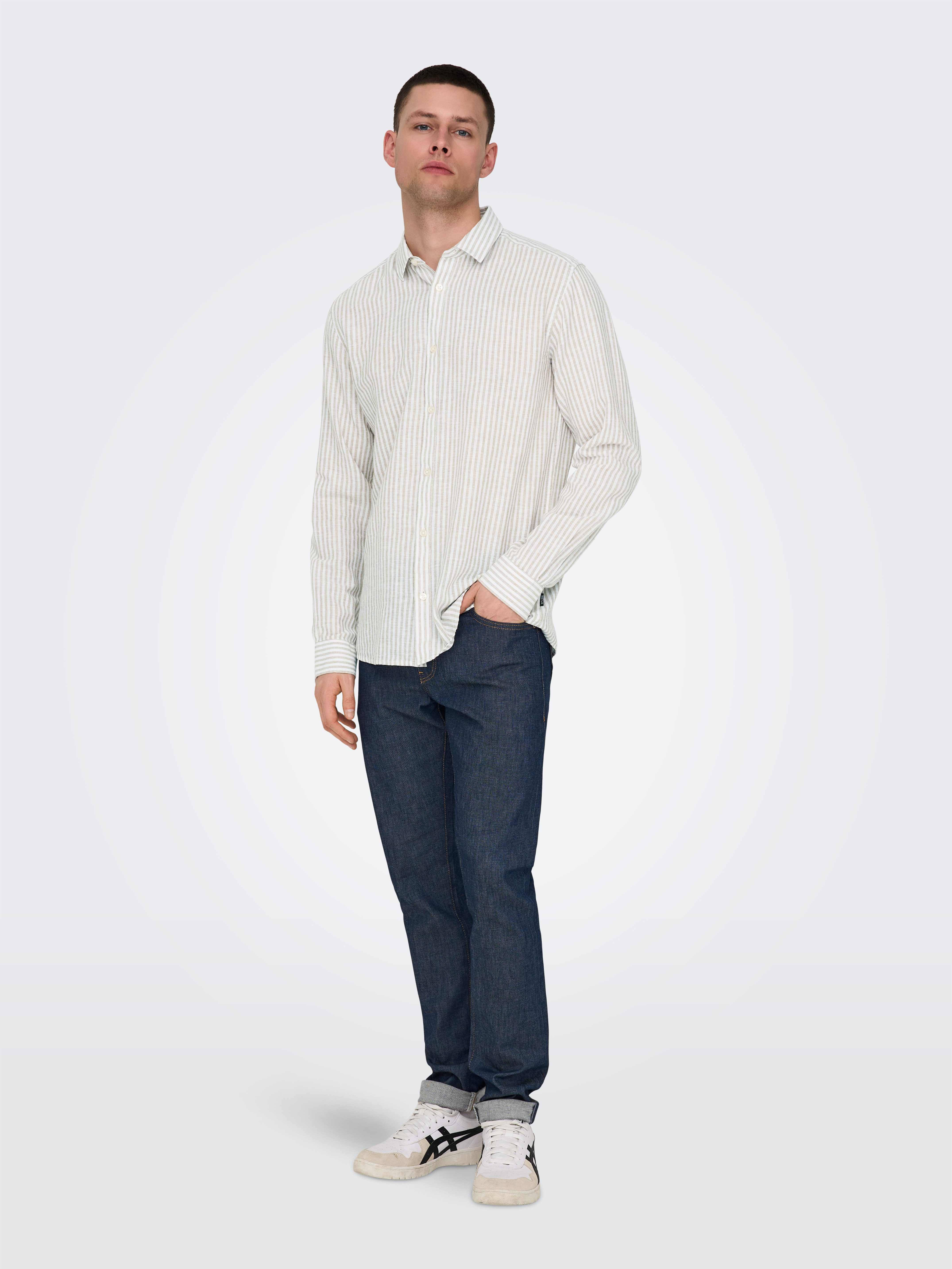 ONLY & SONS Overhemd met korte mouwen ONSCAIDEN LS STRIPE LINEN SHIRT 660 NOOS