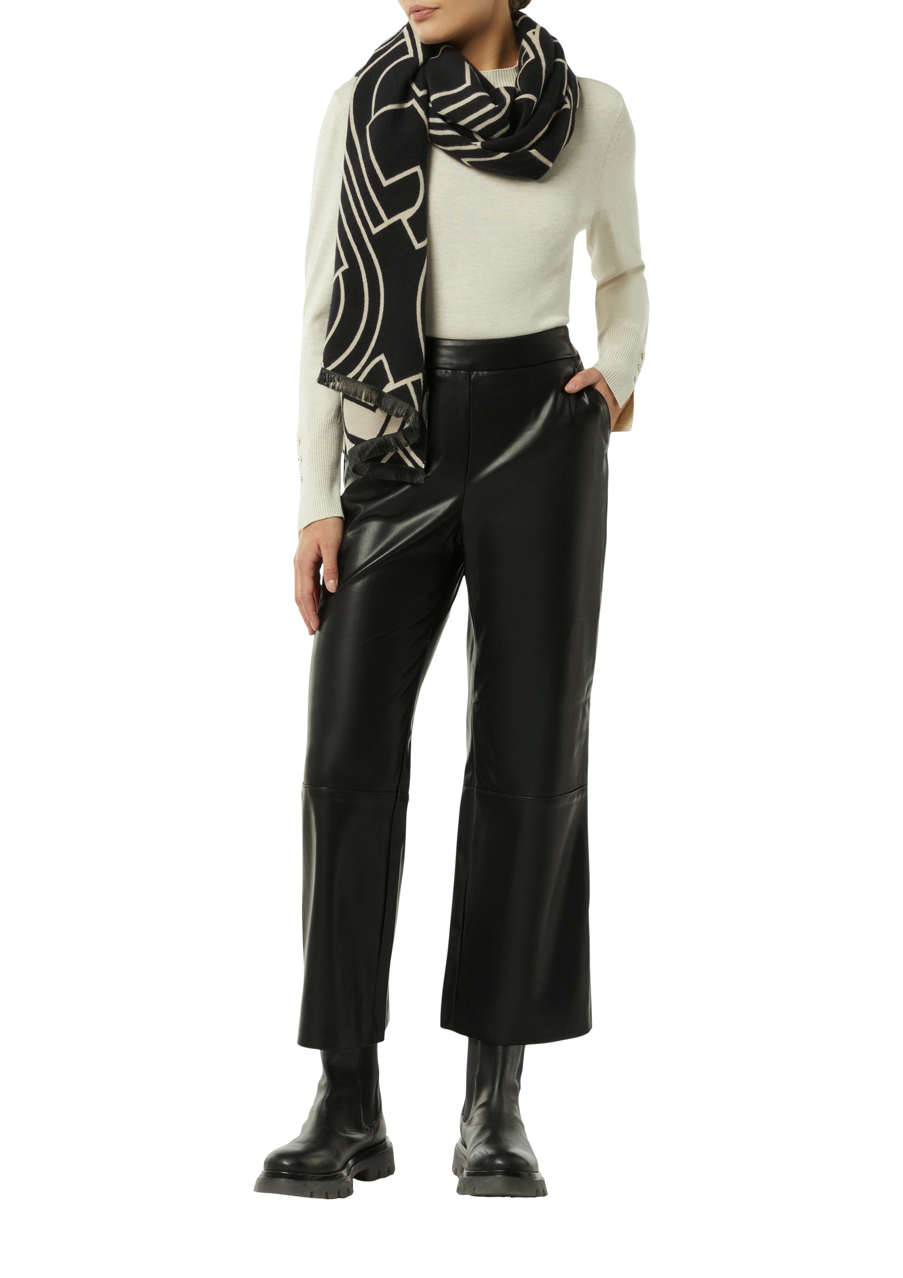 Comma Broek met wijde pijpen in leer-look