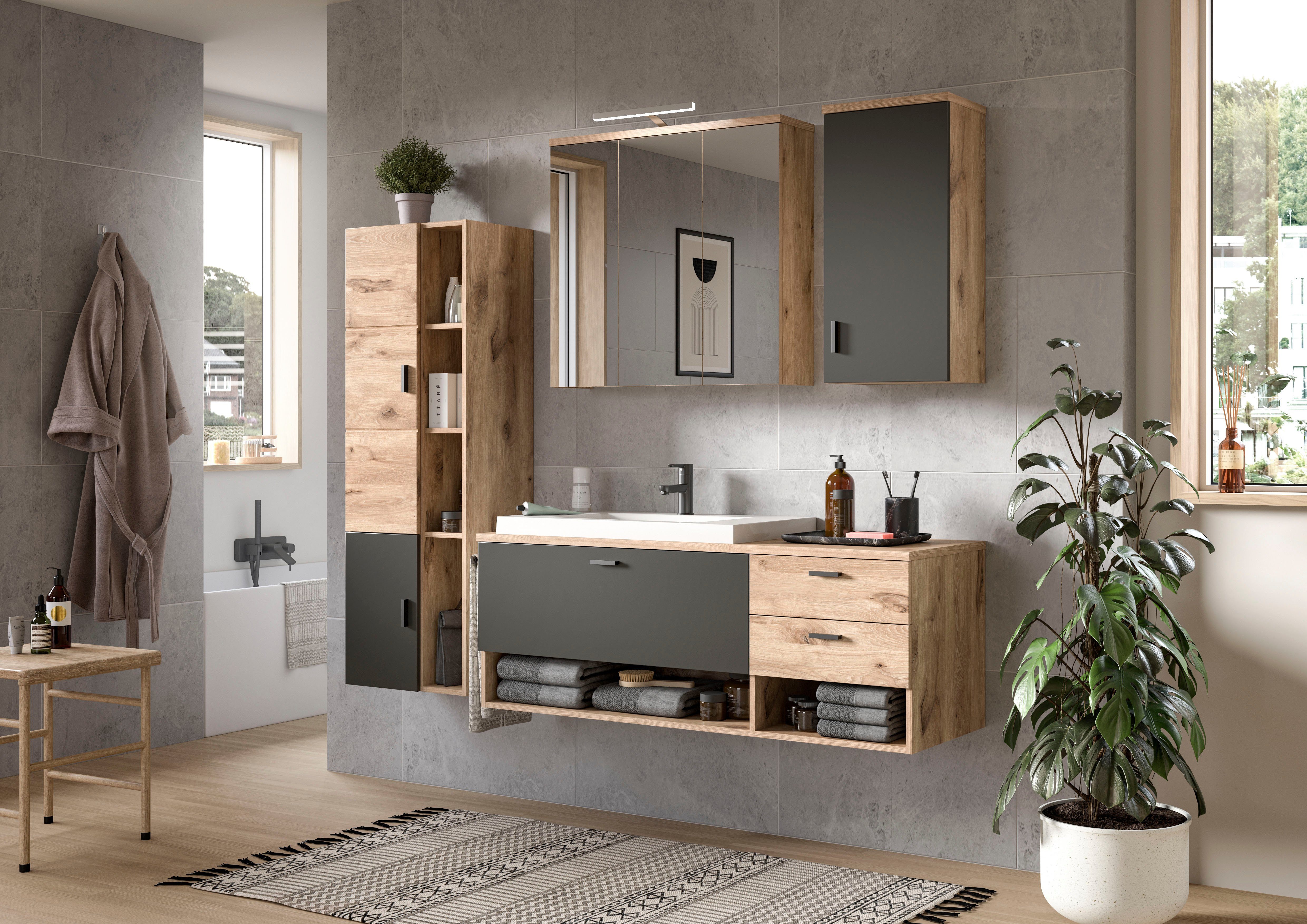 welltime Hoge kast Dolo, breedte 48 cm, 2 deuren, 4 open vakken, 5 variabele planken (1 stuk)