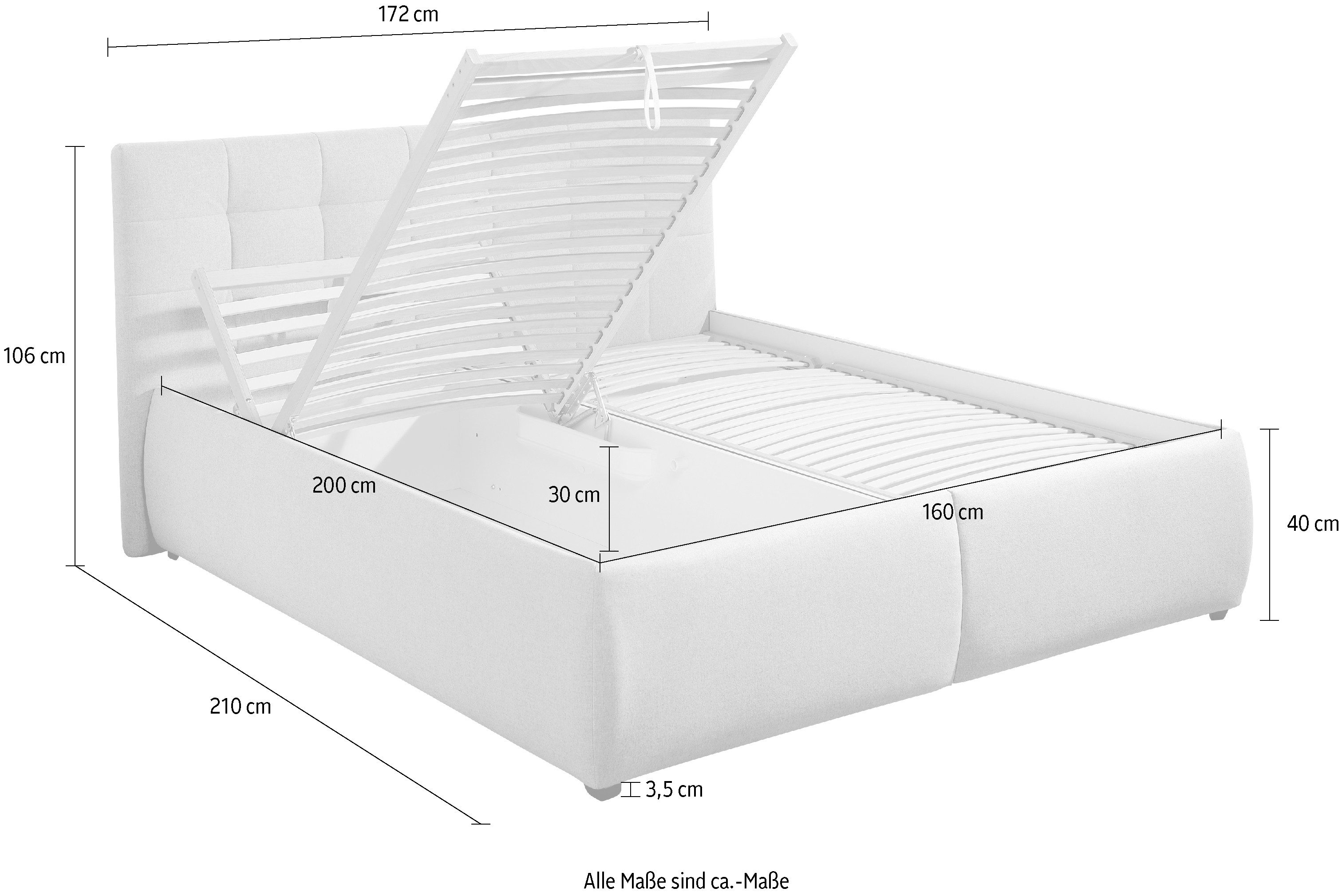 Maintal Gestoffeerd bed Felsental inclusief bedlade, verkrijgbaar in h2, h3 & h4
