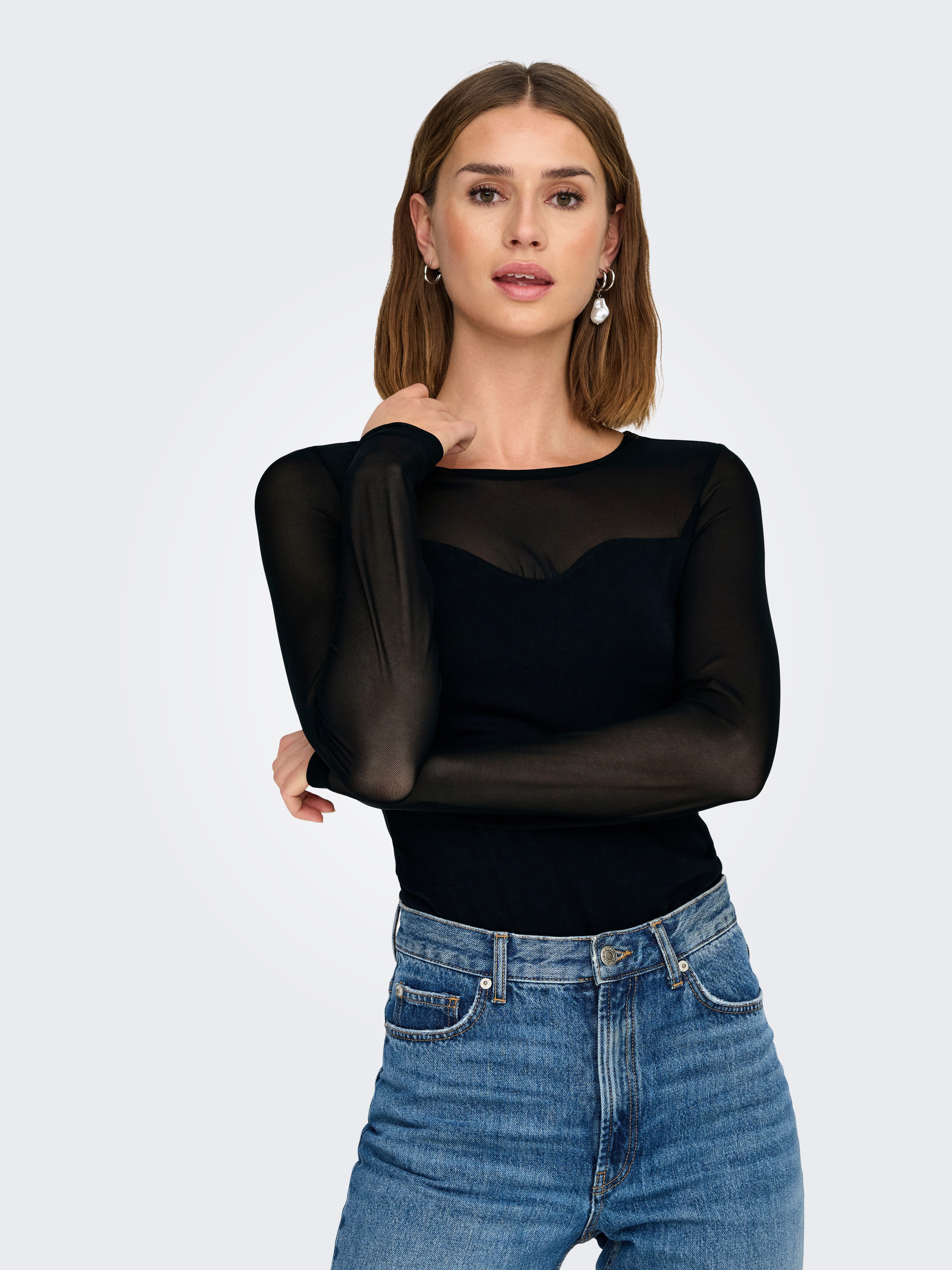 Only Kanten shirt ONLSABINA L/S O-NECK MIX TOP BOX JRS