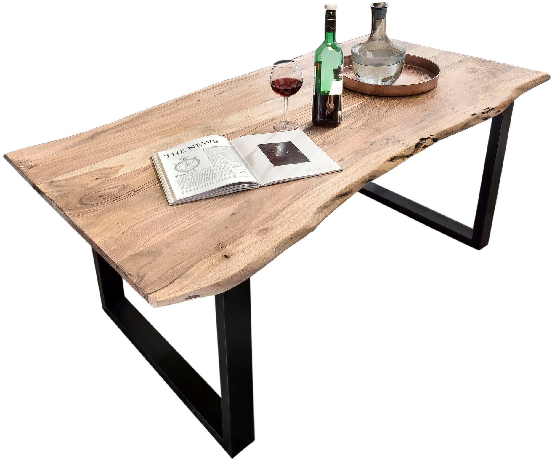 SIT Tafel met hout met boomrand alsof gegroeid rechthoekige tafels maat 200 cm x 78 cm x 100 cm beige