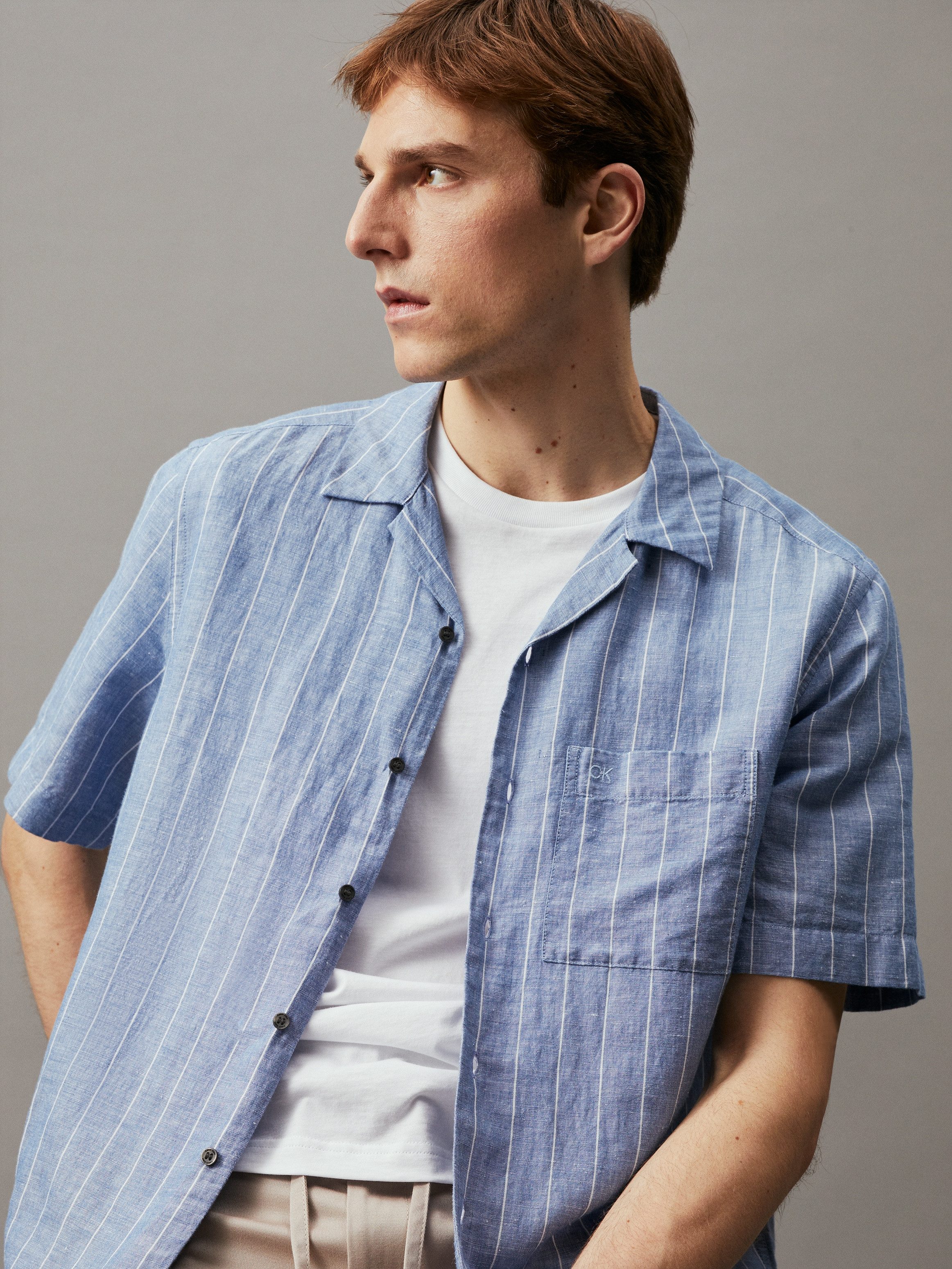 Calvin Klein Overhemd met korte mouwen LINEN COTTON STRIPE S/S SHIRT