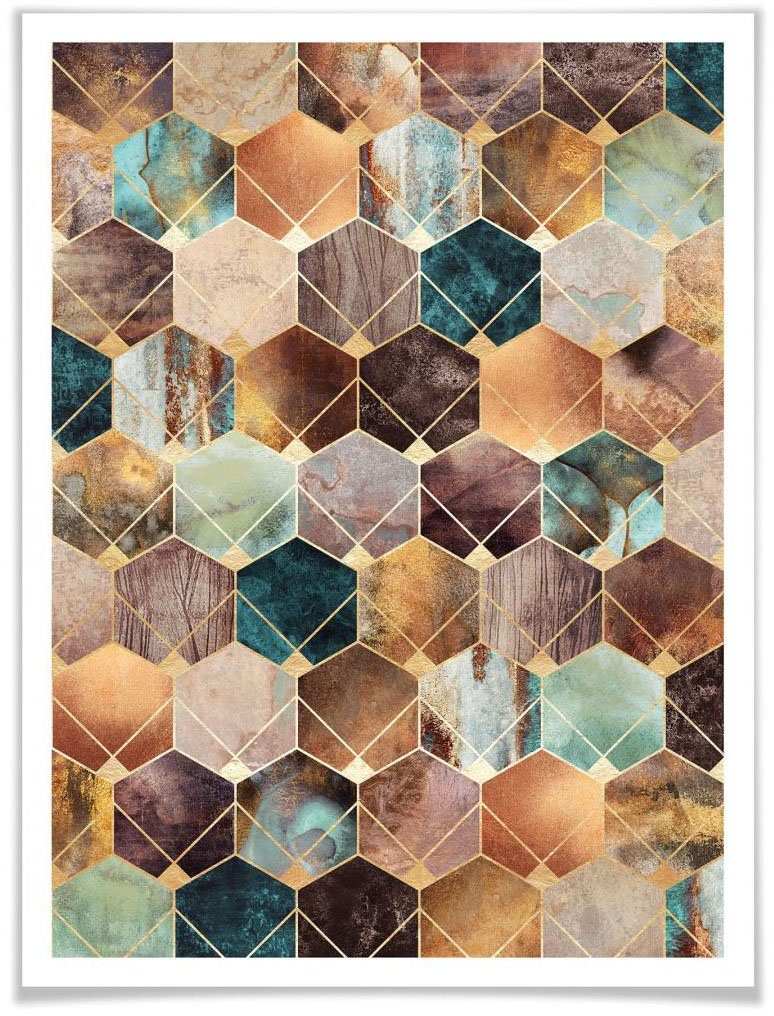 wall-art poster hexagone goud koper (1 stuk) multicolor