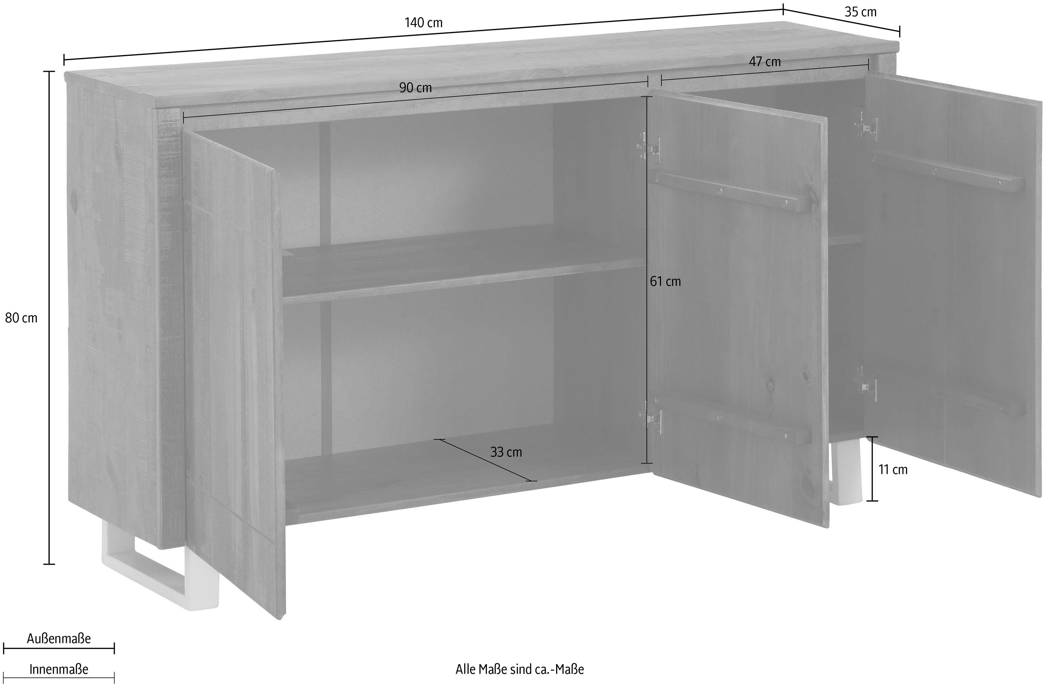Home affaire Dressoir Lagos Commode van massief grenenhout, met wit gelakt onderstel