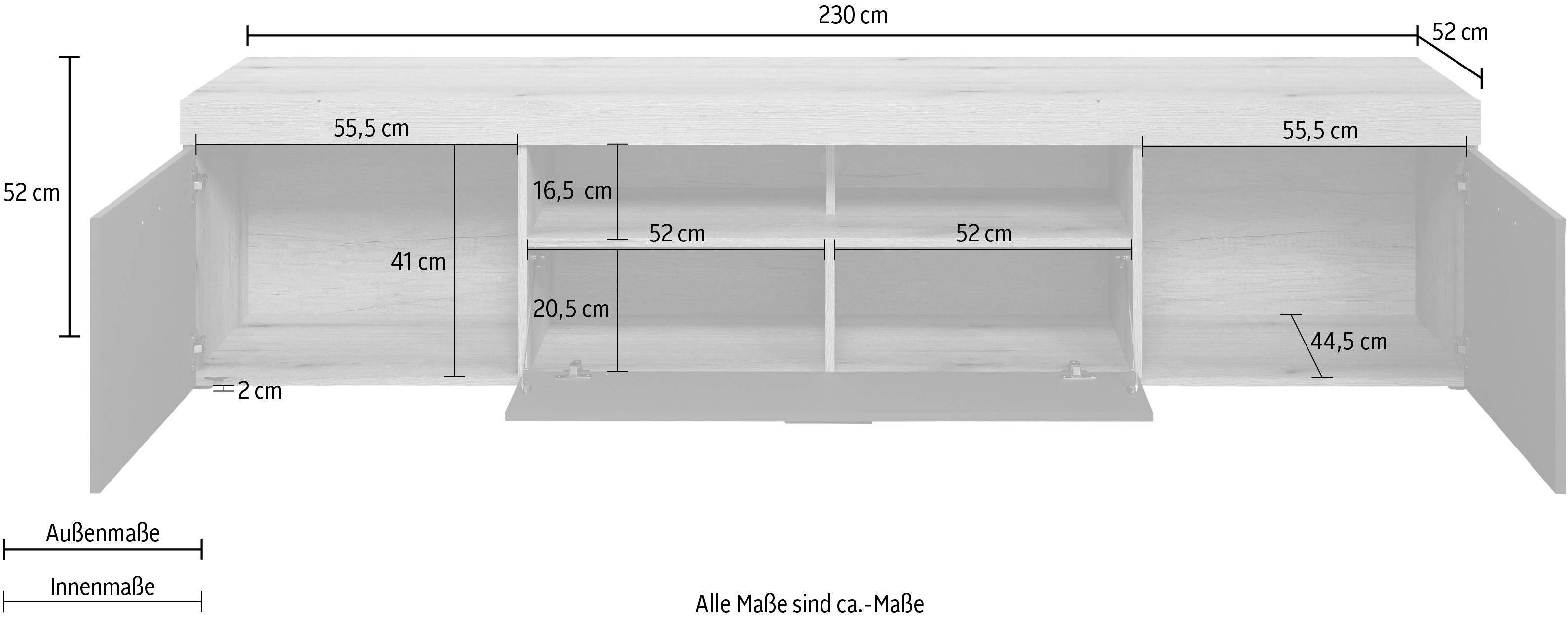 Home affaire Tv-meubel Tyler TV-kast TV-lowboard, eindhoutapplicaties, breedte 230 cm (1 stuk)