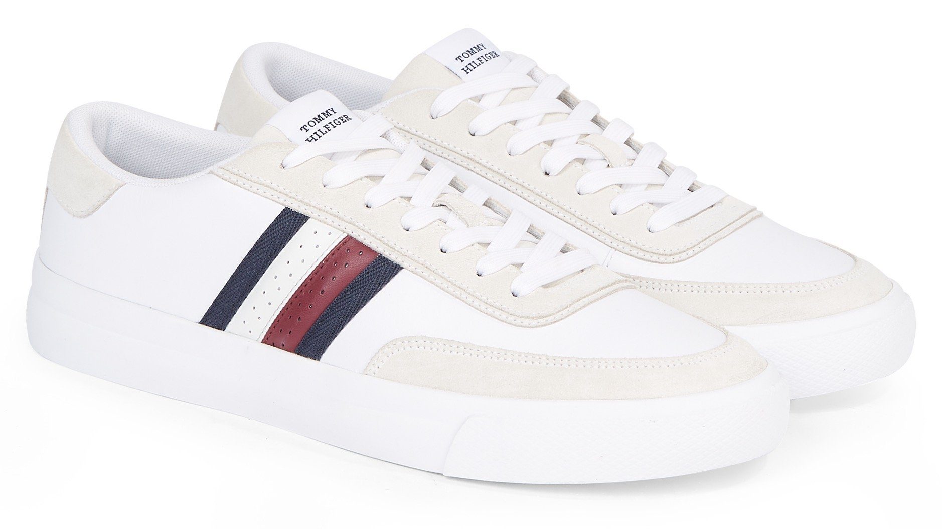 Tommy Hilfiger Sneakers TH CUPSET RWB LTH met zijstrepen, vrijetijdsschoen, halfhoge schoen, veterschoen