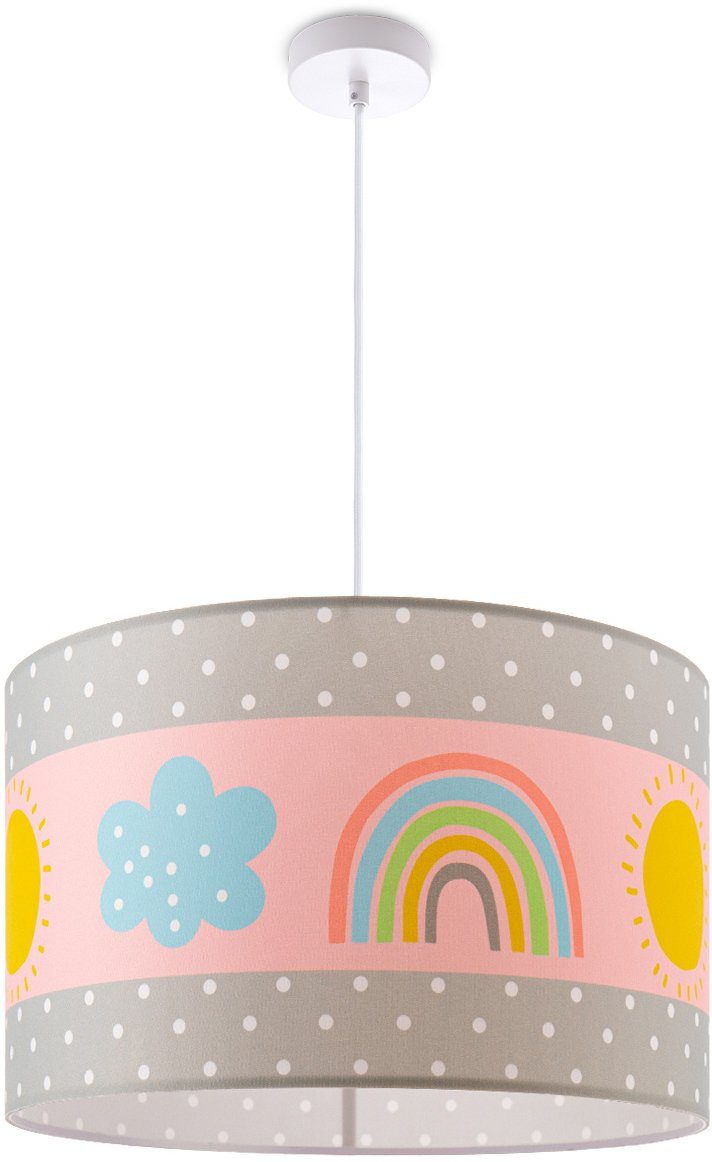 Paco Home Hanglamp Cosmo 962 Lamp kinderkamer plafondlamp regenboog zon roze grijs wit E27