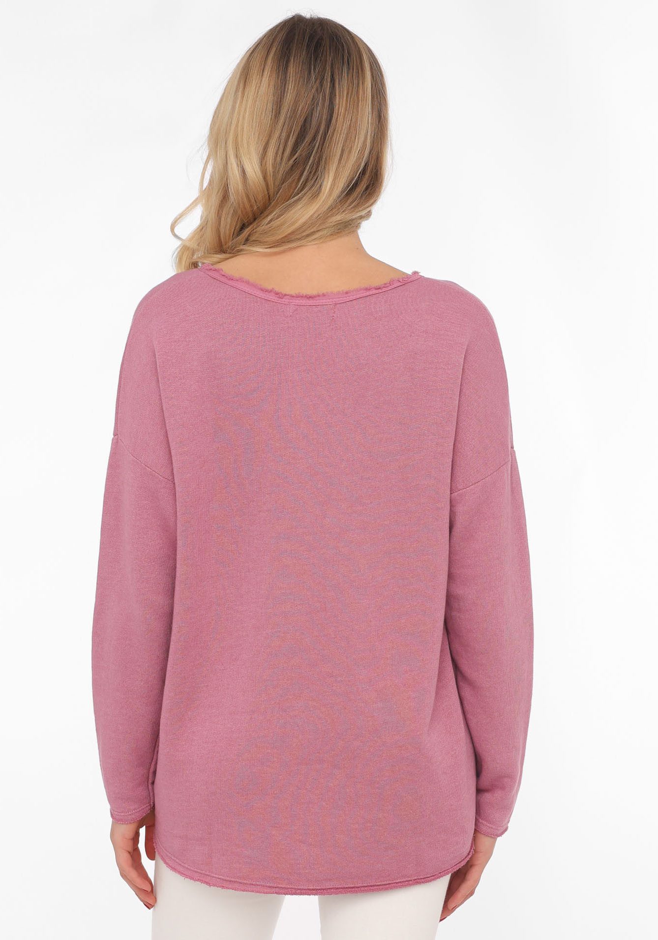 Zwillingsherz Sweatshirt "Positive Mind" met v-halslijn in used look en stempelprint