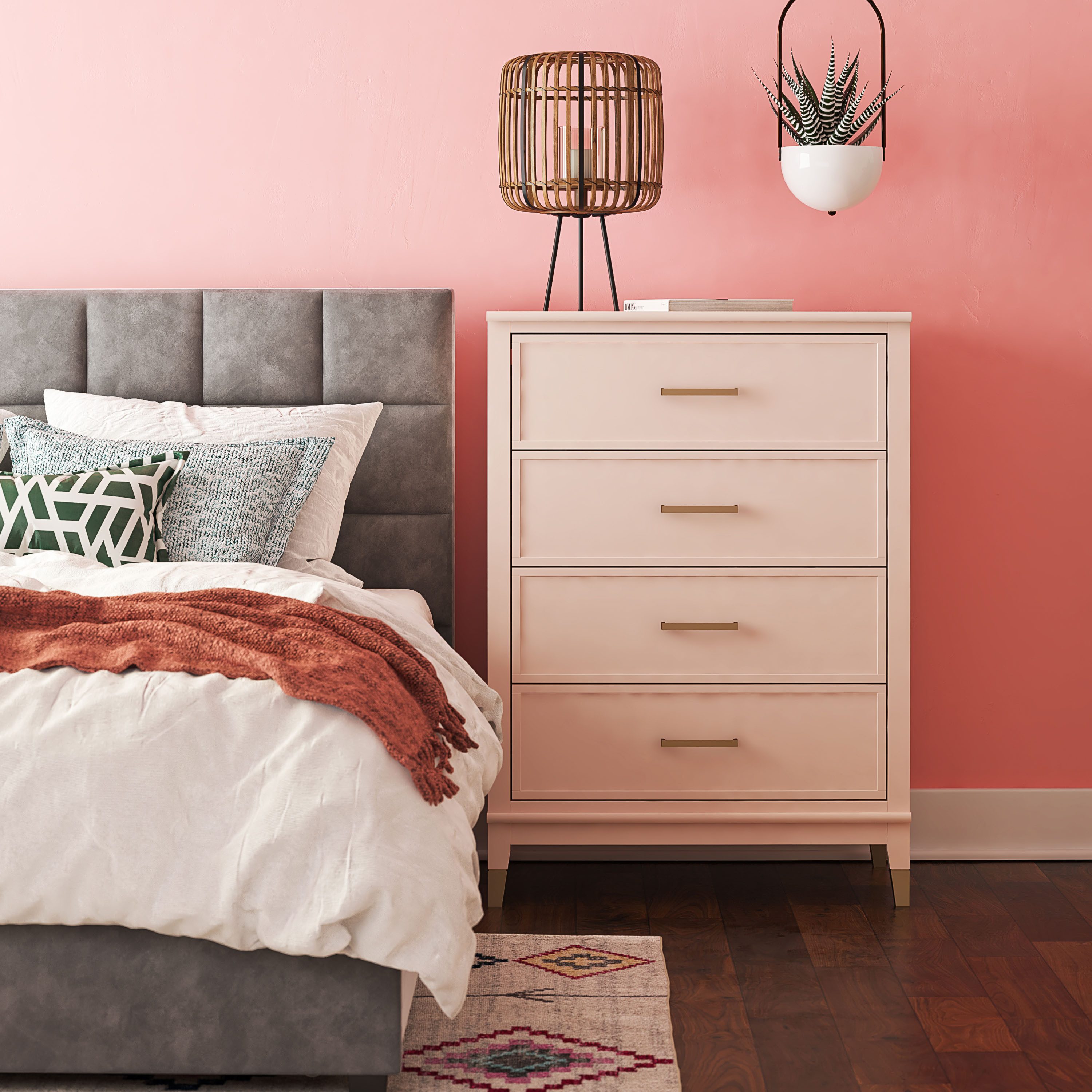 CosmoLiving by Cosmopolitan Kast Westerleigh met 4 laden, mdf, poten van massief hout, hoogte 106 cm, breedte 76 cm