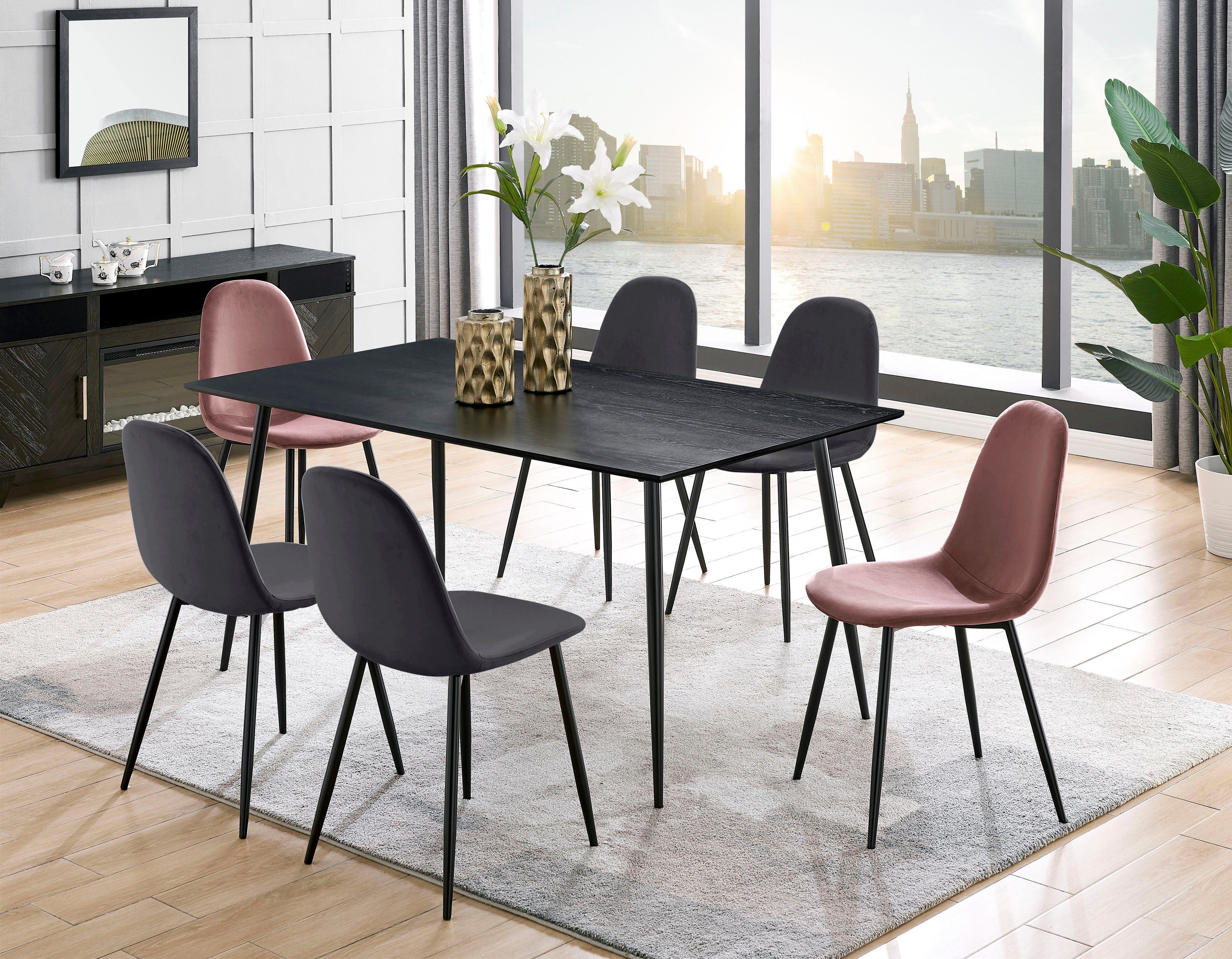 Leonique Eethoek Eadwine, TOPSELLER! Tafel plus 4 stoelen, zitgroep bestaande uit eettafel 160 cm en 4 eetkamerstoelen, gestoffeerde stoelen (set, 5-delig)