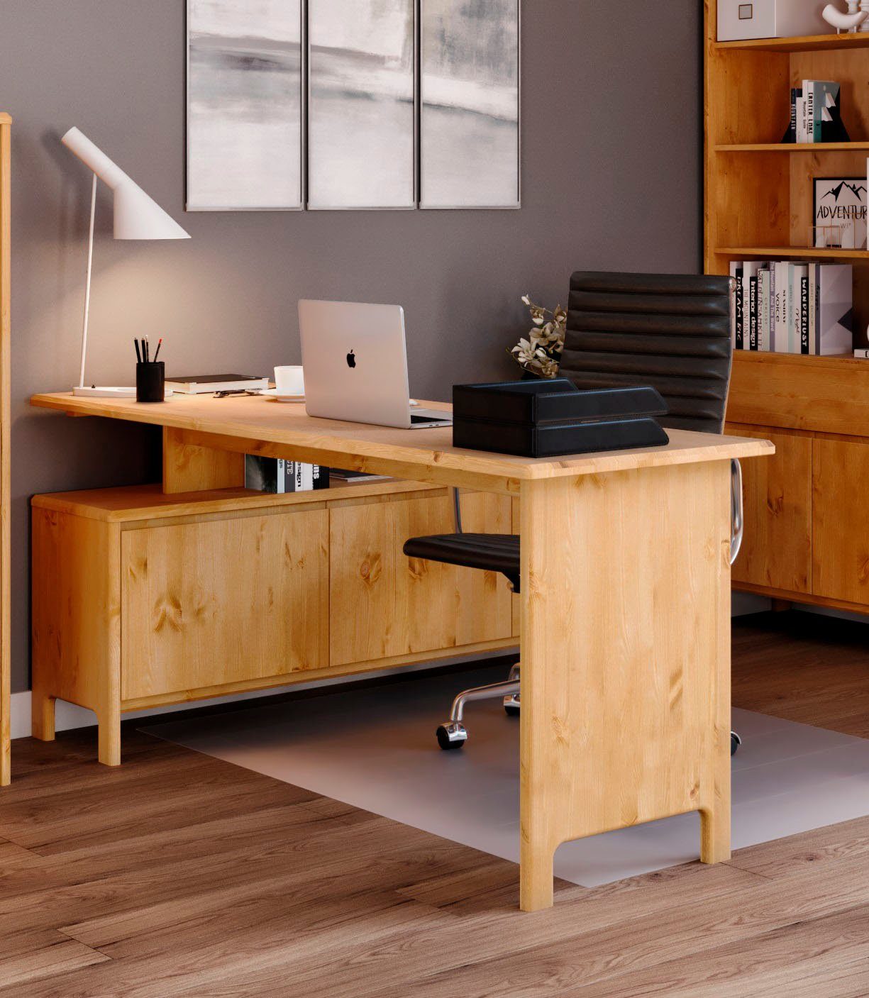 Home affaire Bureau Luven, van massief hout in 2 breedtes, variabel gebruik als bureau of hoekbureau