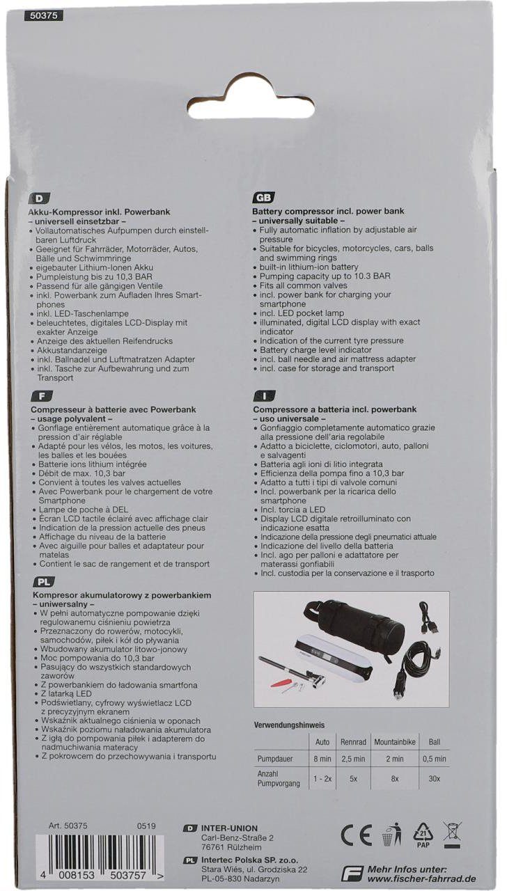 Fischer Accu-luchtpompje Accu-compressor inclusief powerbank