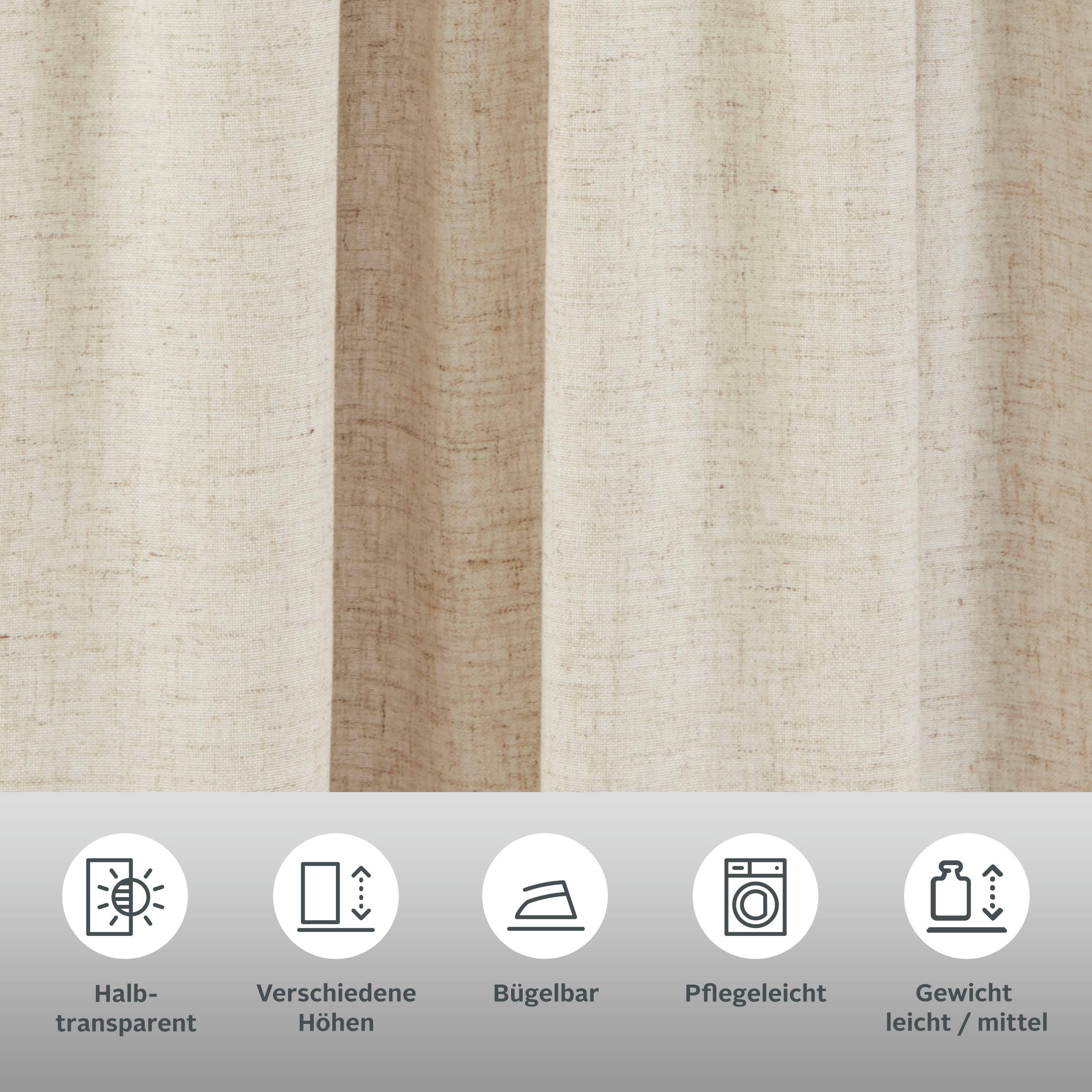 my home Gordijn Rudy Halftransparant, linnenlook, polyester, lengtestrepen (1 stuk)