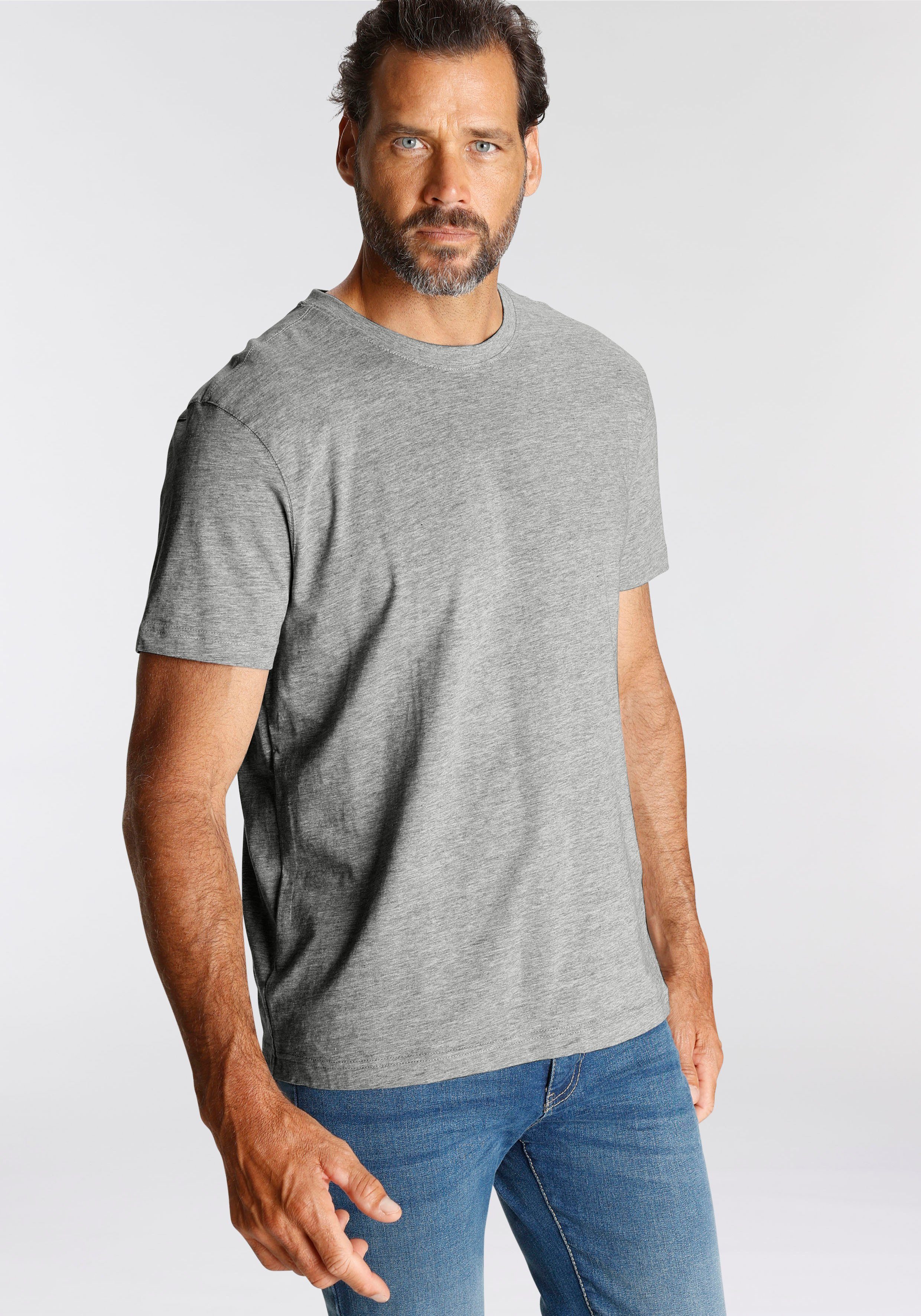 Man's World T-shirt Nieuwe kleuren! Korte mouw, effen kleur, ronde hals, van katoen(3-delig, Set van 3)