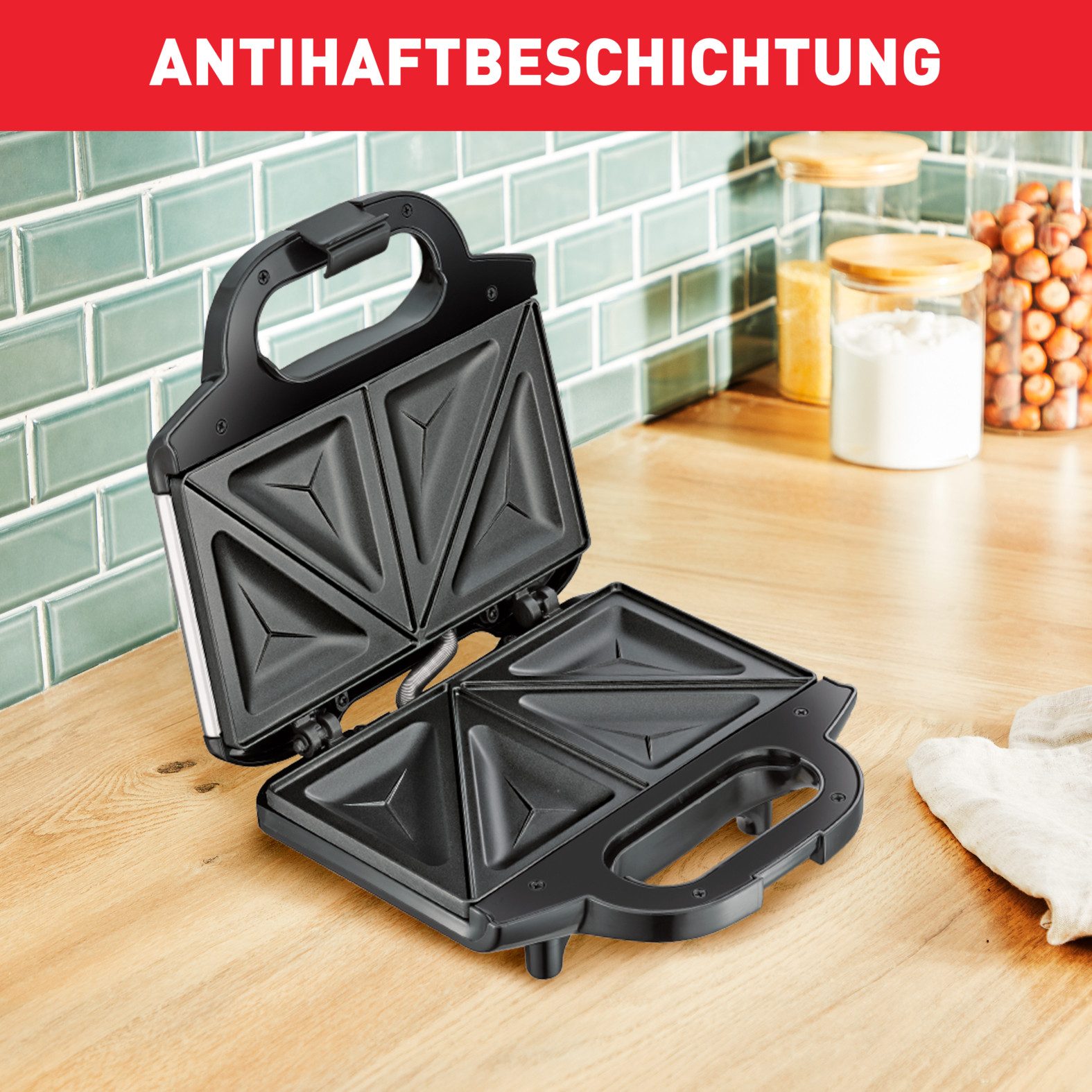 Tefal Sandwichmaker Ultracompact, eenvoudige reiniging, vergrendelknop, geïsoleerde handgreep bakplaten met antiaanbaklaag, gemakkelijk te reinigen, afm.: 26,5x12x26 cm