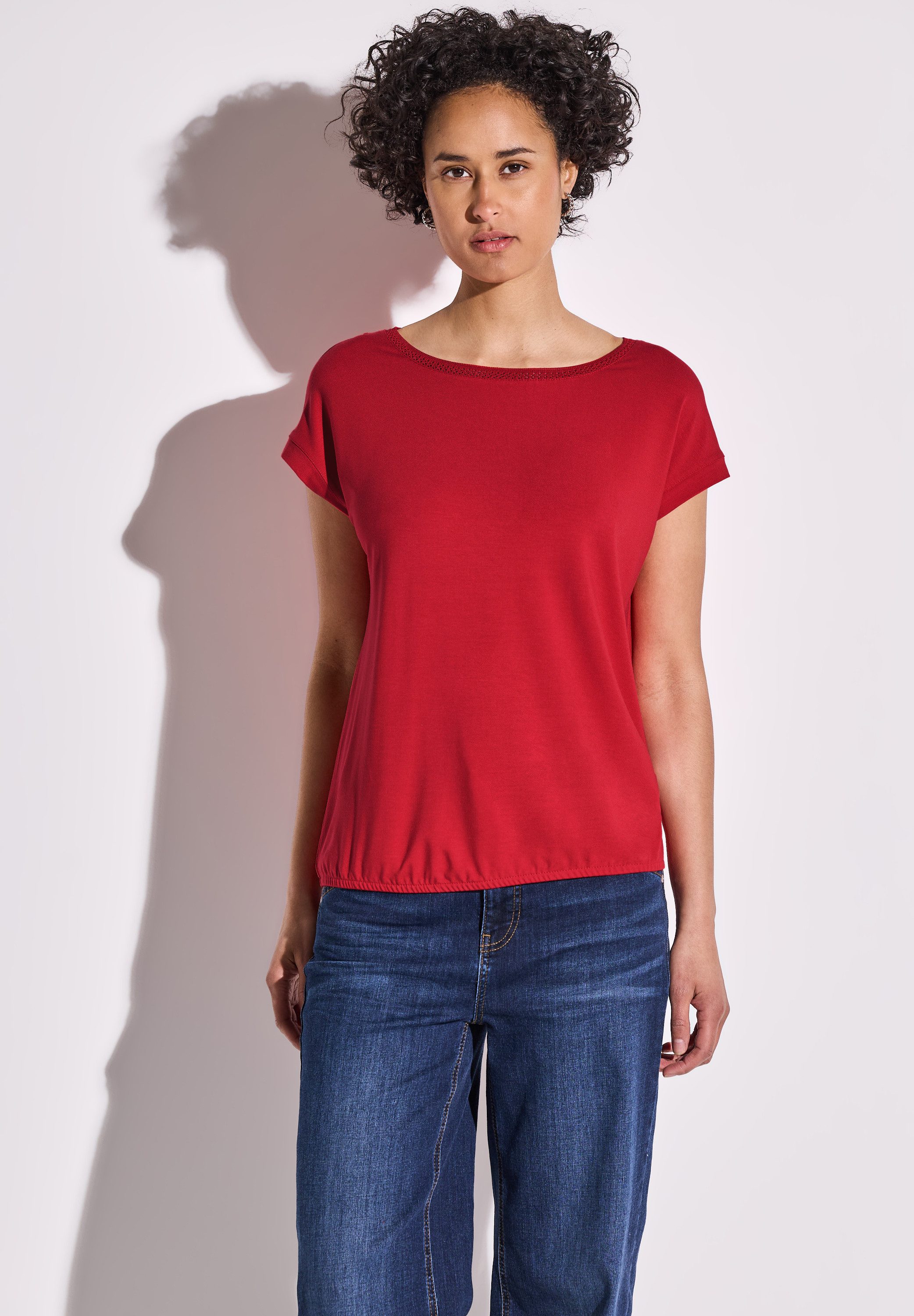 STREET ONE T-shirt met decoratietape en elastische zoom