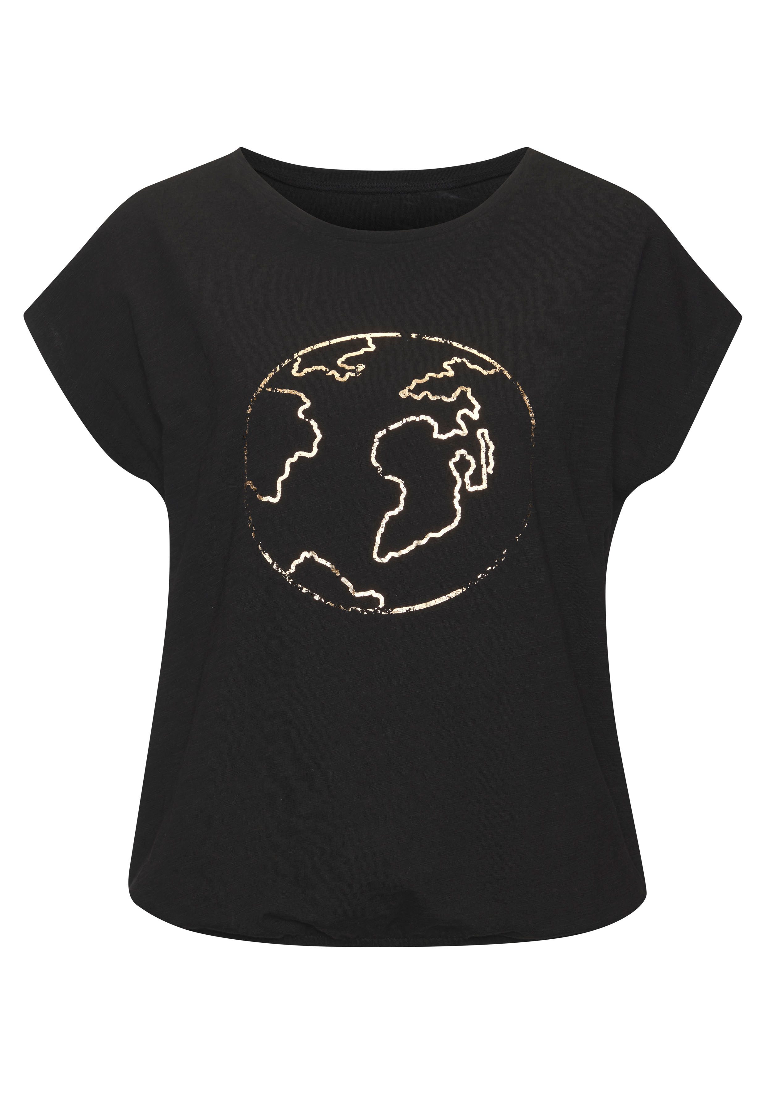 Vivance Shirt met ronde hals Met goudkleurige glanzende frontprint (1-delig)