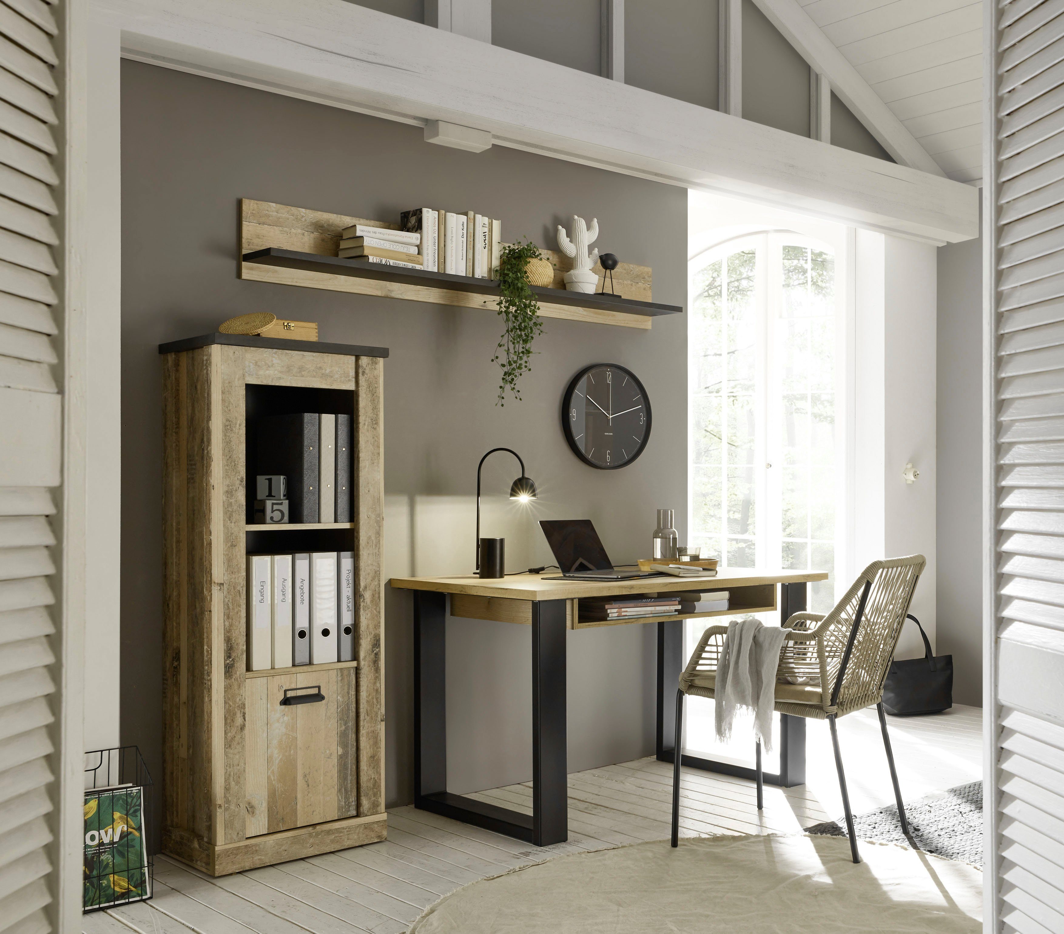 Home affaire Waskast SHERWOOD hoge kast, commode in moderne houtlook, met metalen apothekers handgrepen, hoogte 146 cm