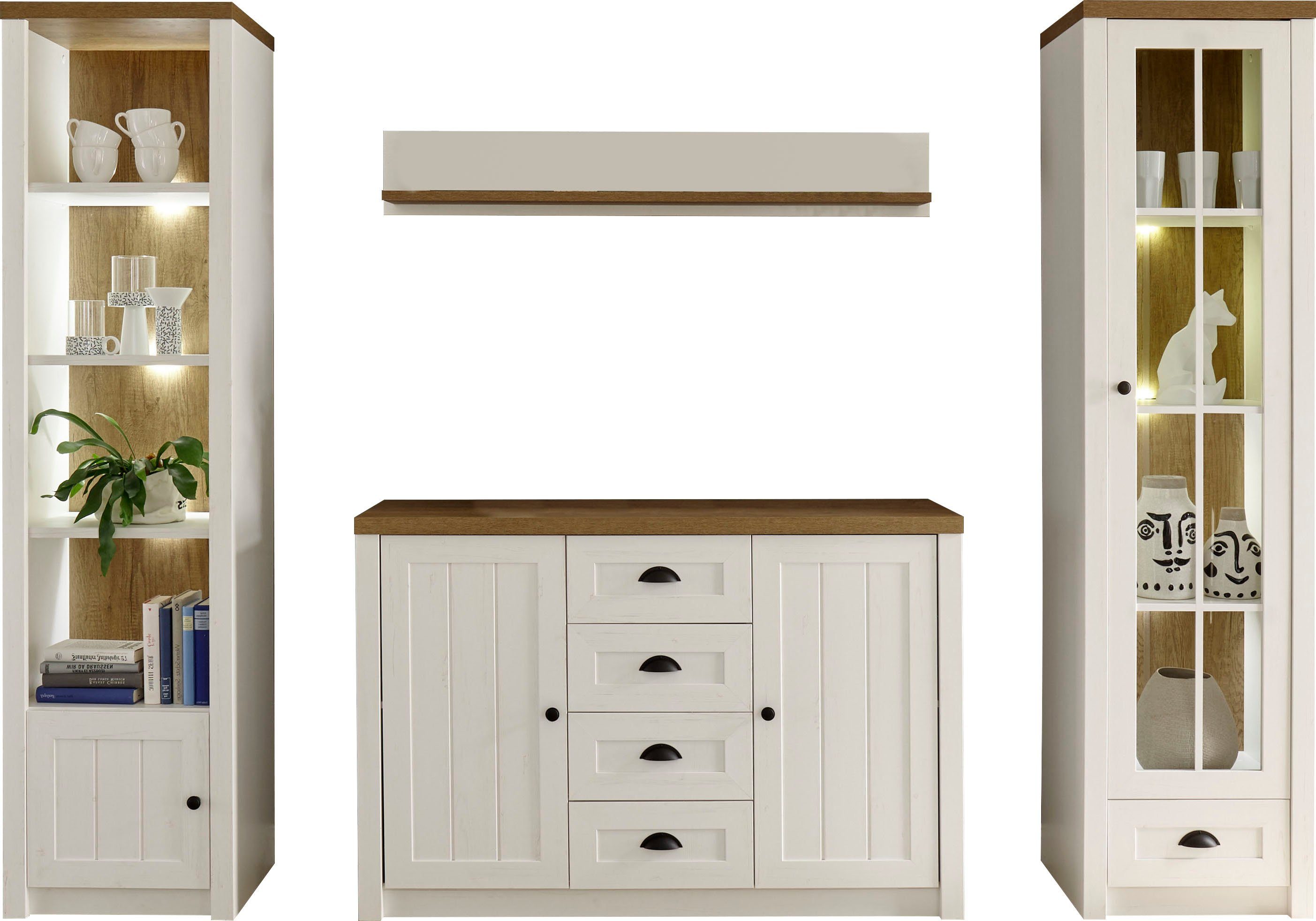 Home affaire Wandmeubel Beauvais Randen en kroonlijsten, totale breedte van het wandmeubel 300 cm (set, 4-delig)