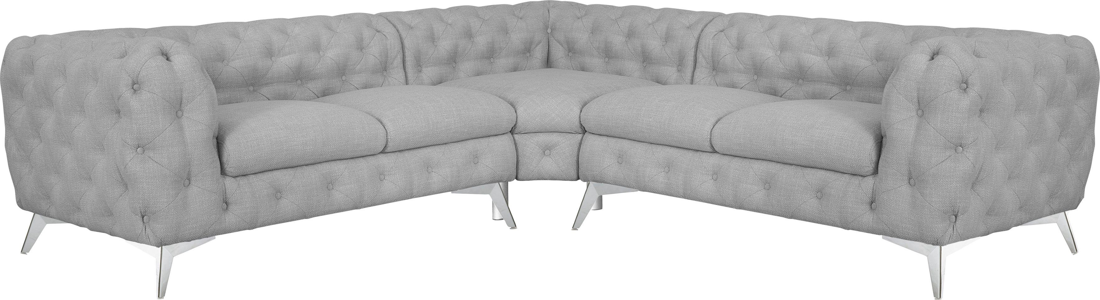 Leonique Chesterfield-bank Glynis L-vorm luxueuze capitonnage, moderne chesterfield look, kleur van de poten ter keuze grijs, chesterfield banken