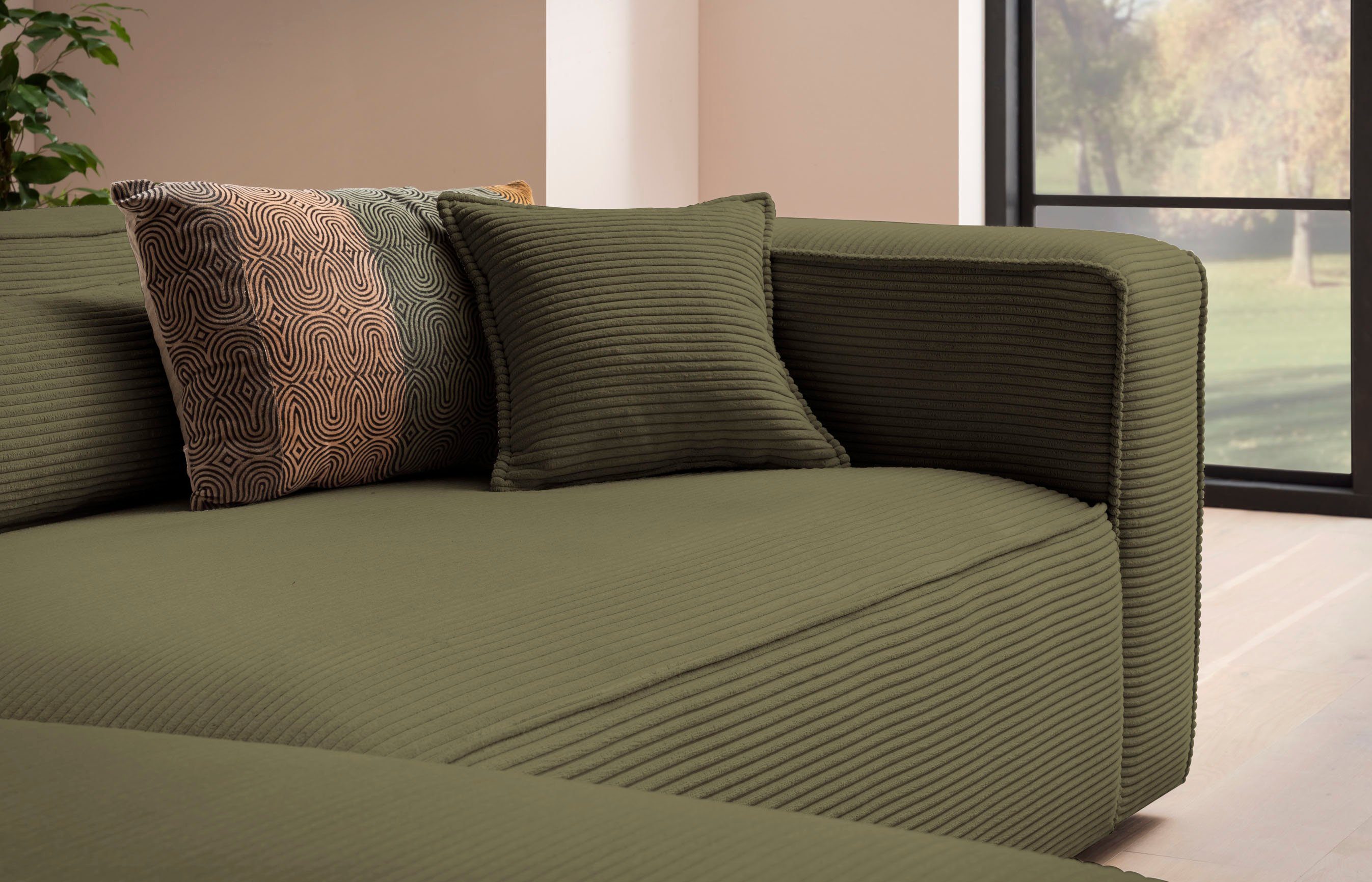 LeGer Home by Lena Gercke Hoekbank PIARA XXL, Big-sofa in cord of linnenlook, L-vorm, met biesnaad