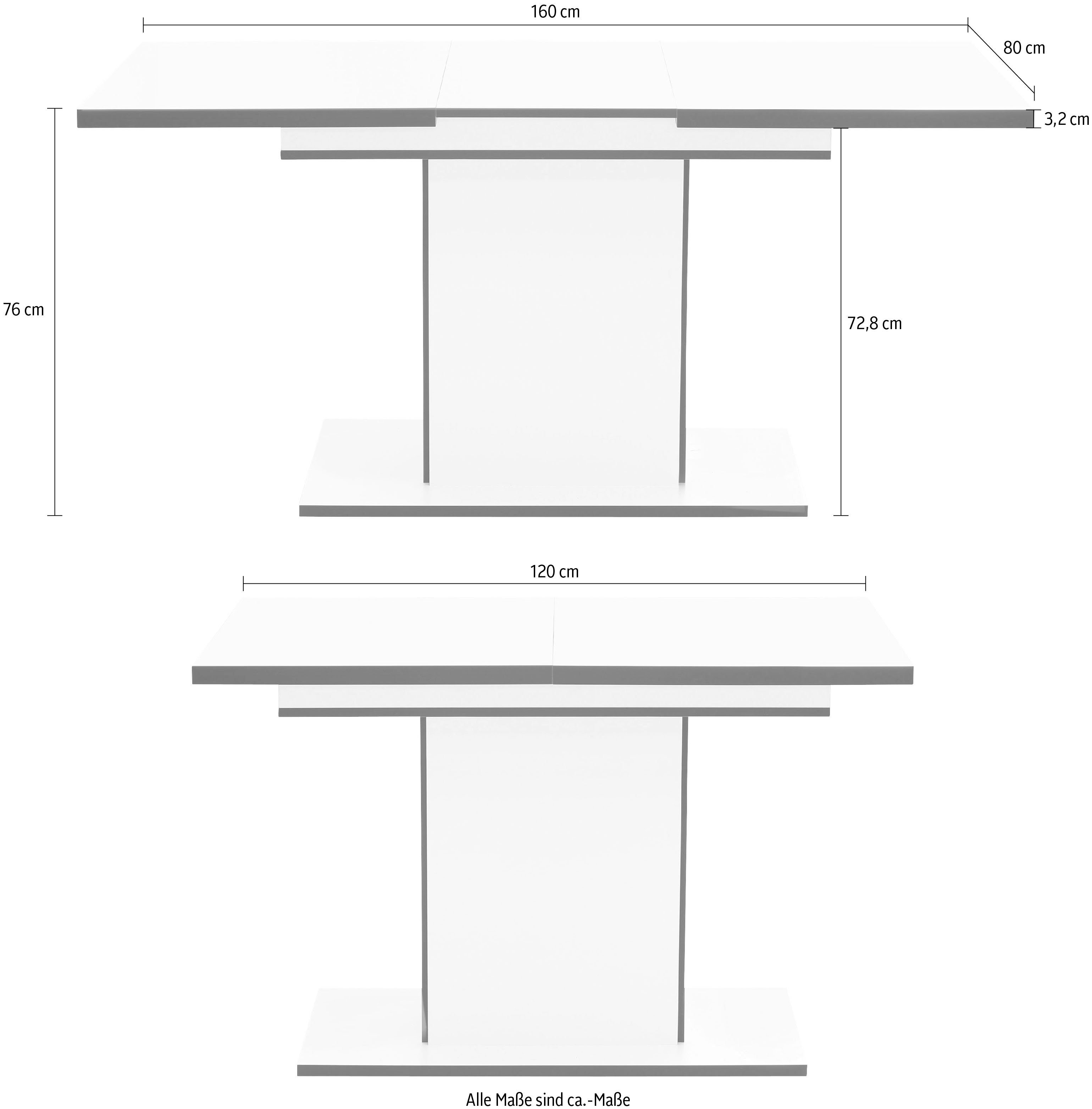 HELA Eettafel Ariana door binnenin geplaatste inlegbladen uittrekbaar 120-160 cm