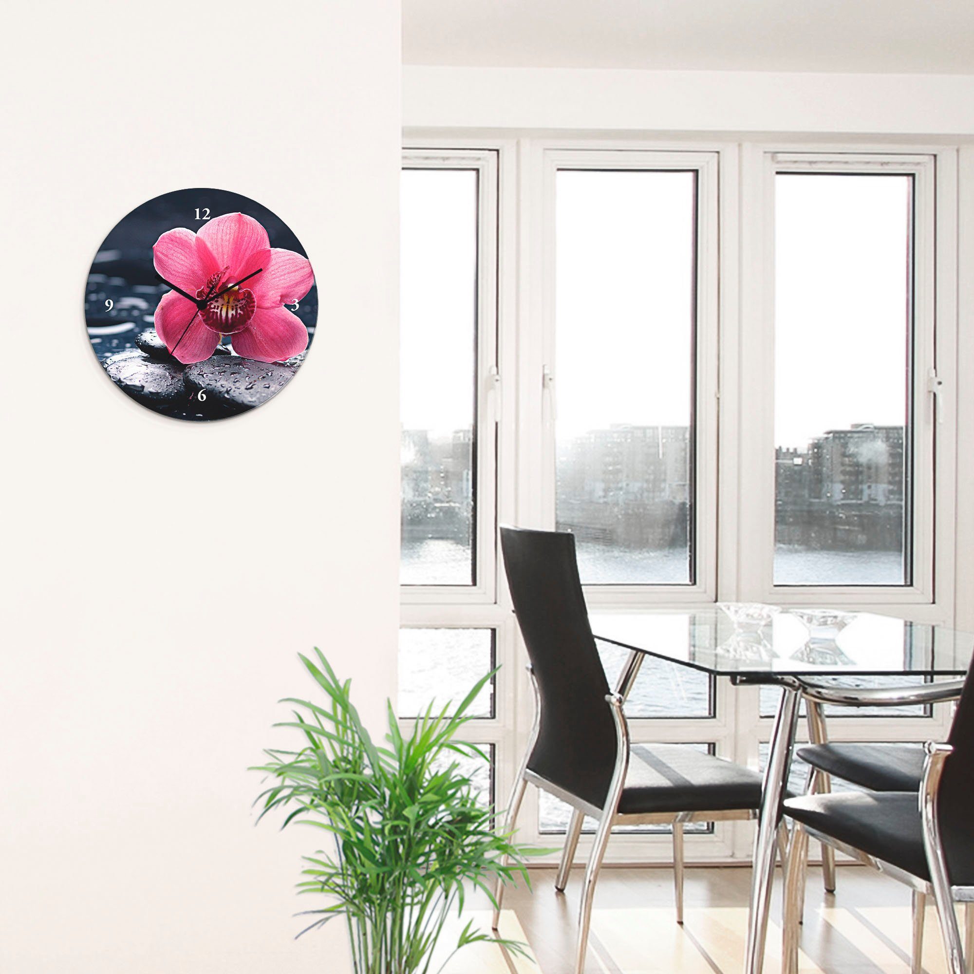 Artland Wandklok Stilleven met kiezel en een orchidee optioneel verkrijgbaar met kwarts- of radiografisch uurwerk, geruisloos zonder tikkend geluid