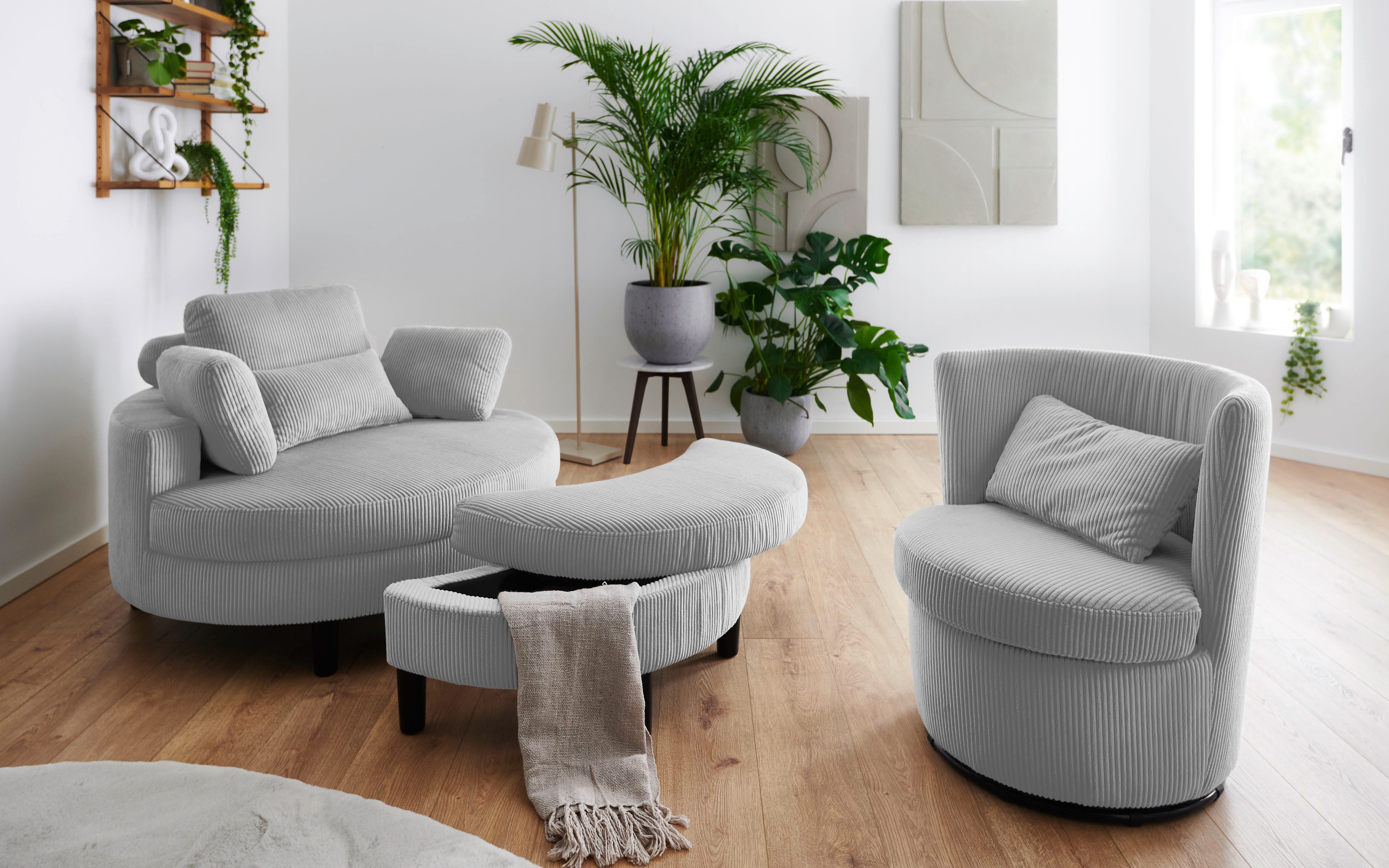 ATLANTIC home collection Draaibare fauteuil KENO 360-graden draaibare cord fauteuil, incl. een sierkussen in originele stof