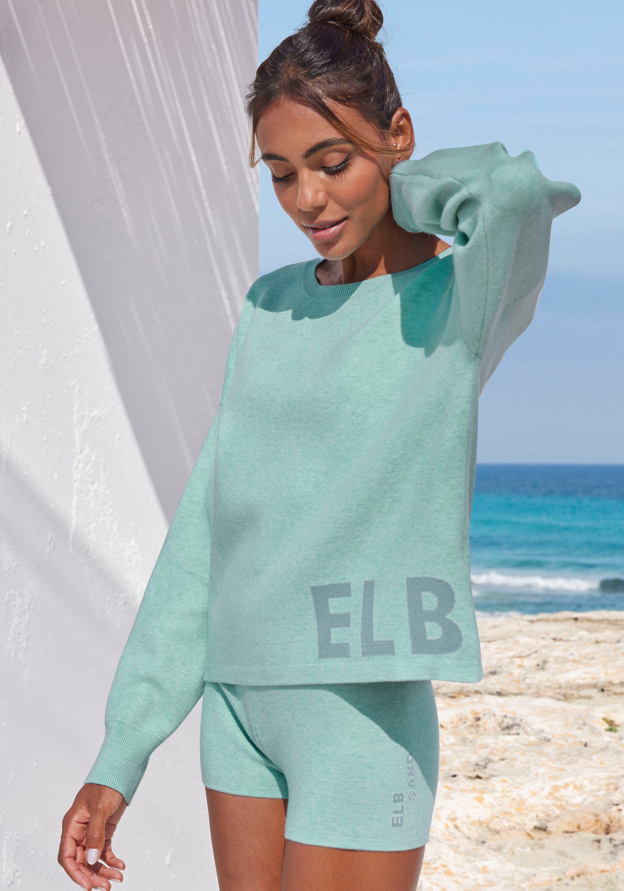 Elbsand Tricotbroek Korte broek van hoogwaardig breiwerk, met logostiksel, loungewear