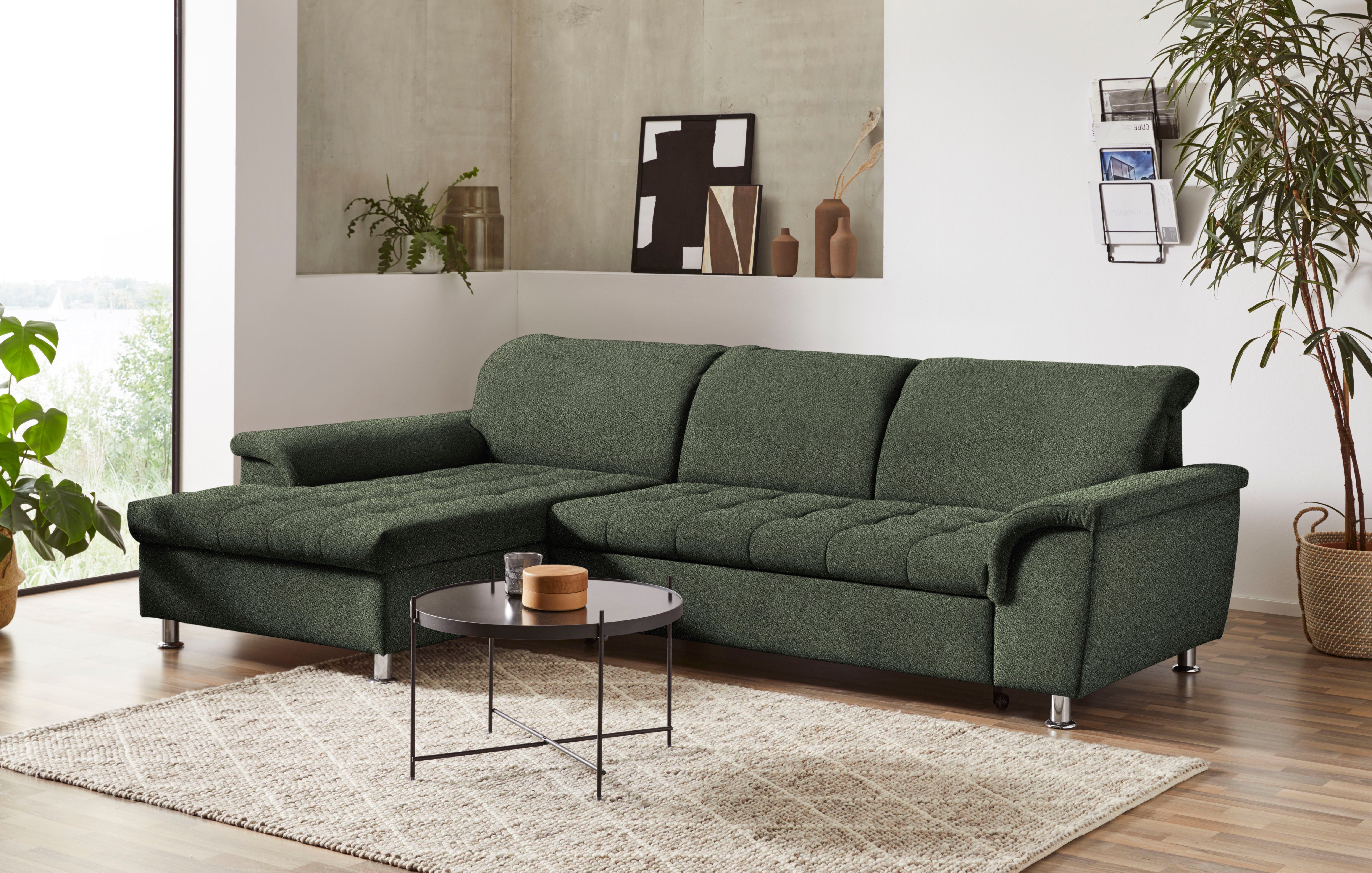 DOMO collection Hoekbank Franzi L-vorm naar keuze met verstelbare hoofdsteun (dan diepte: 170 cm) groen, hoekbanken, Fijne structuurstof, Récamier