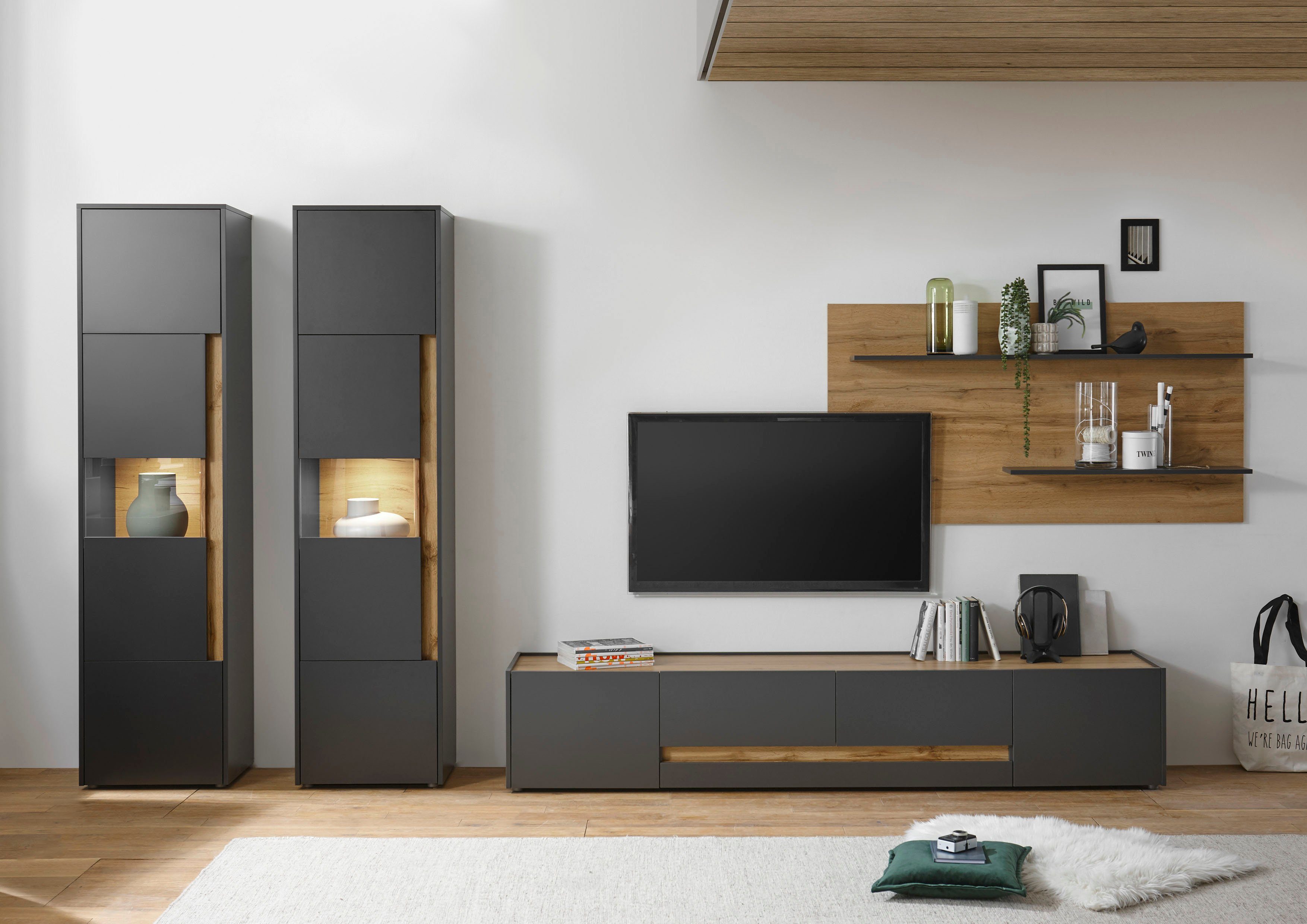 INOSIGN Wandmeubel City/Giron Breedte ca. 400 cm (set, 4-delig) tv-wandmeubels grijs