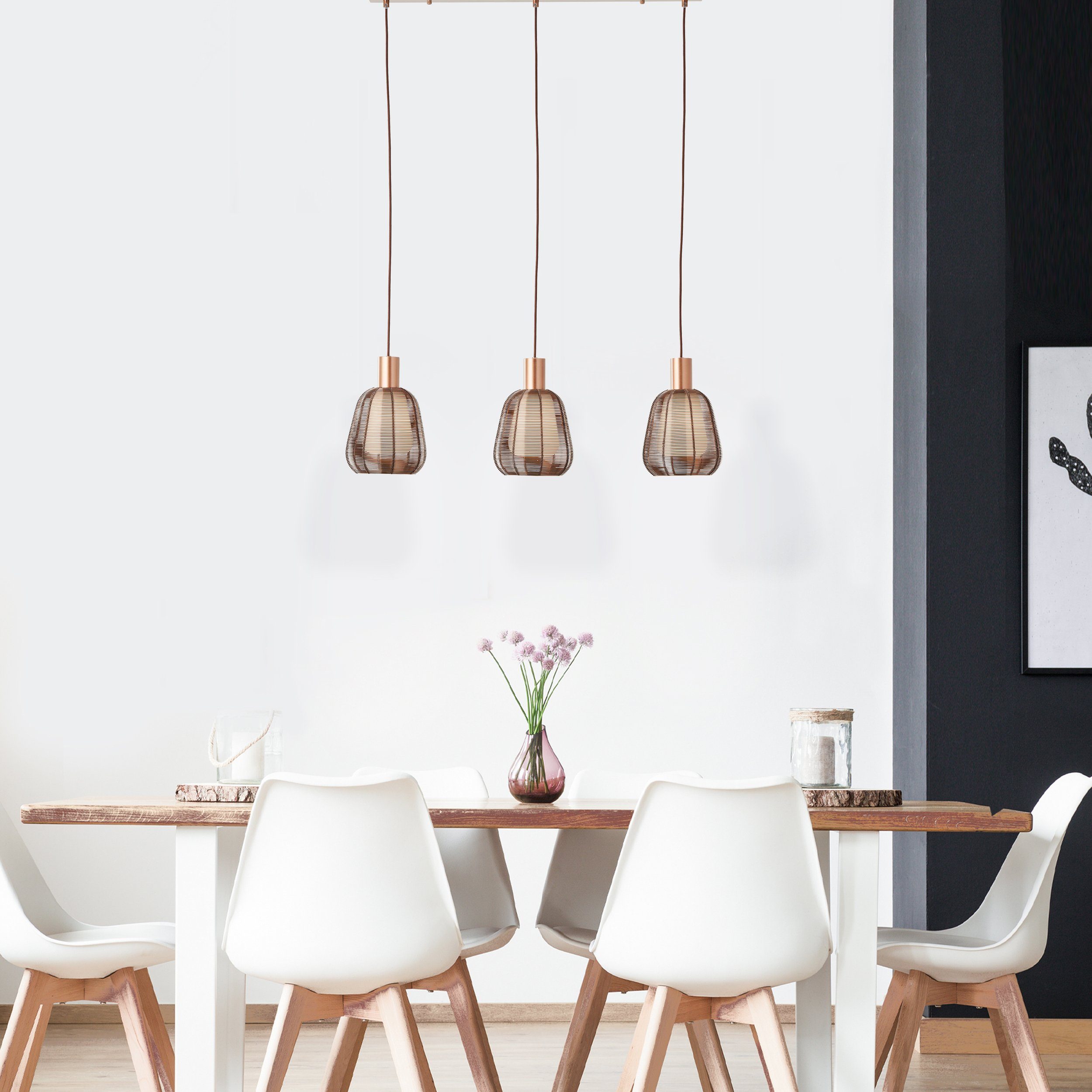 Brilliant Leuchten Hanglamp Wallace 120 x 85 x 18 cm, 3 x e27, inkortbaar, donker koffie, metaal/glas (1 stuk)