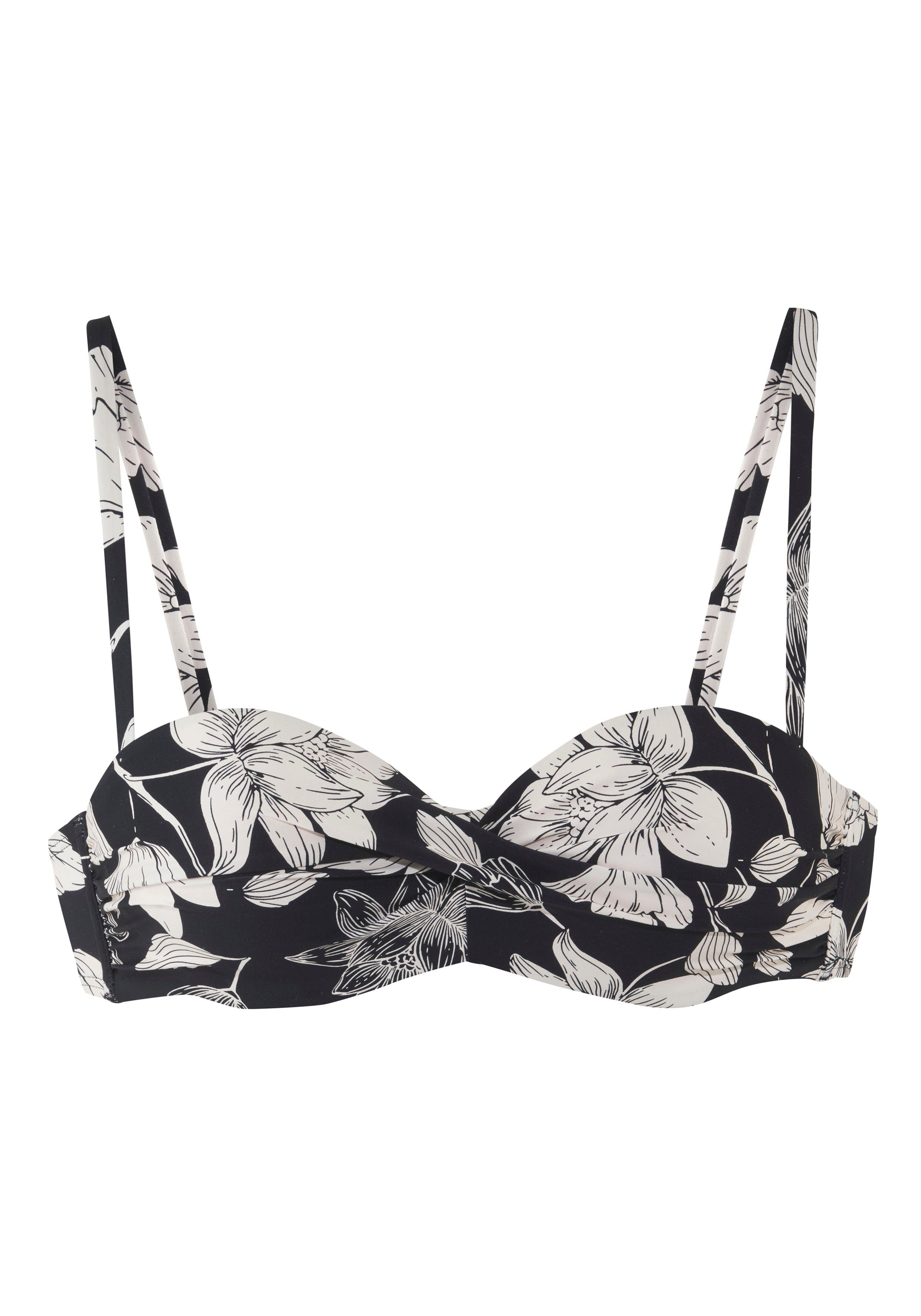 s.Oliver RED LABEL Beachwear Beugelbandeau bikinitop Lady met een bloemmotief dames bandeaubikini's maat 40 zwart
