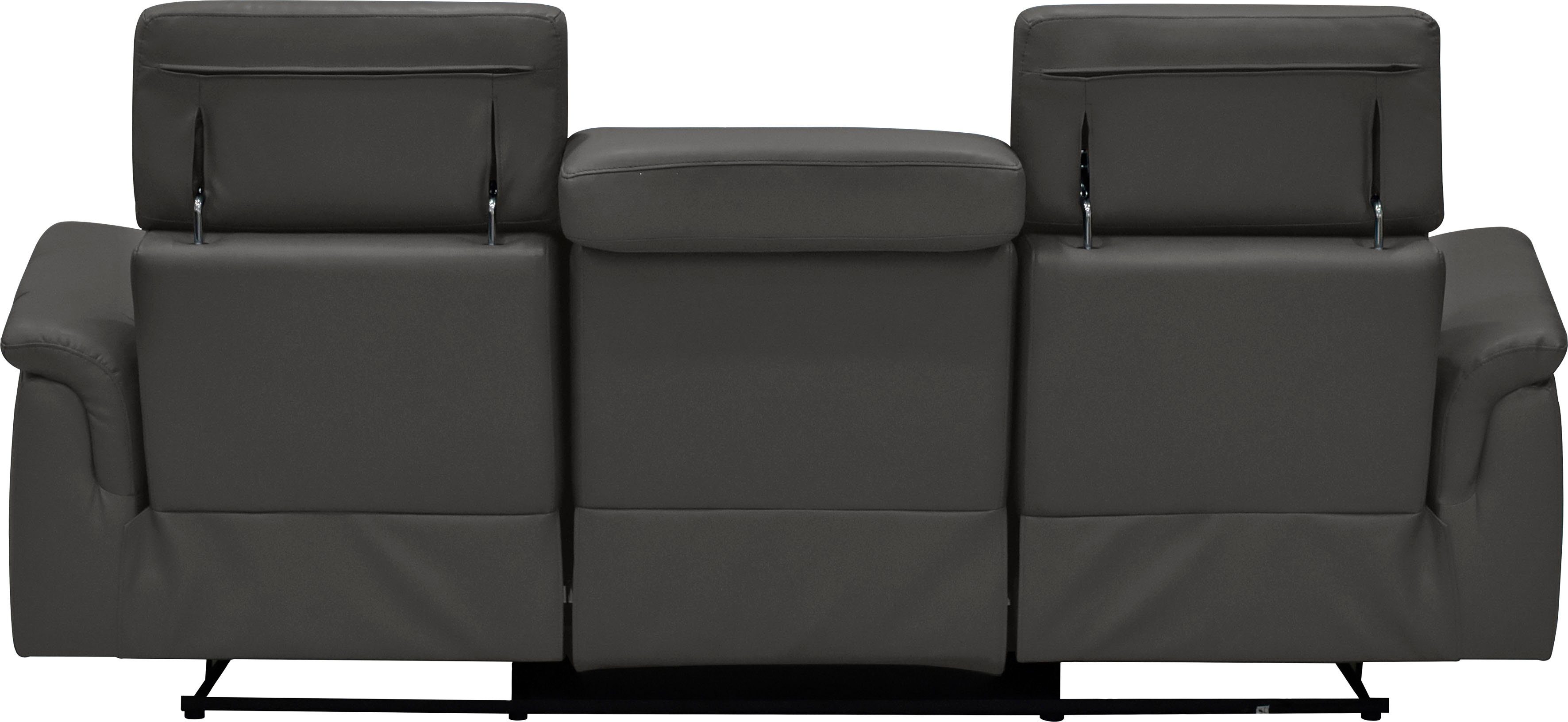 Places of Style 3-zitsbank Pareli 229 cm, handmatige en elektrische relaxfunctie in 2 zits USB, verstelbare hoofdsteun, LED-verlichting, in echt leer, kunstleer, geweven stof