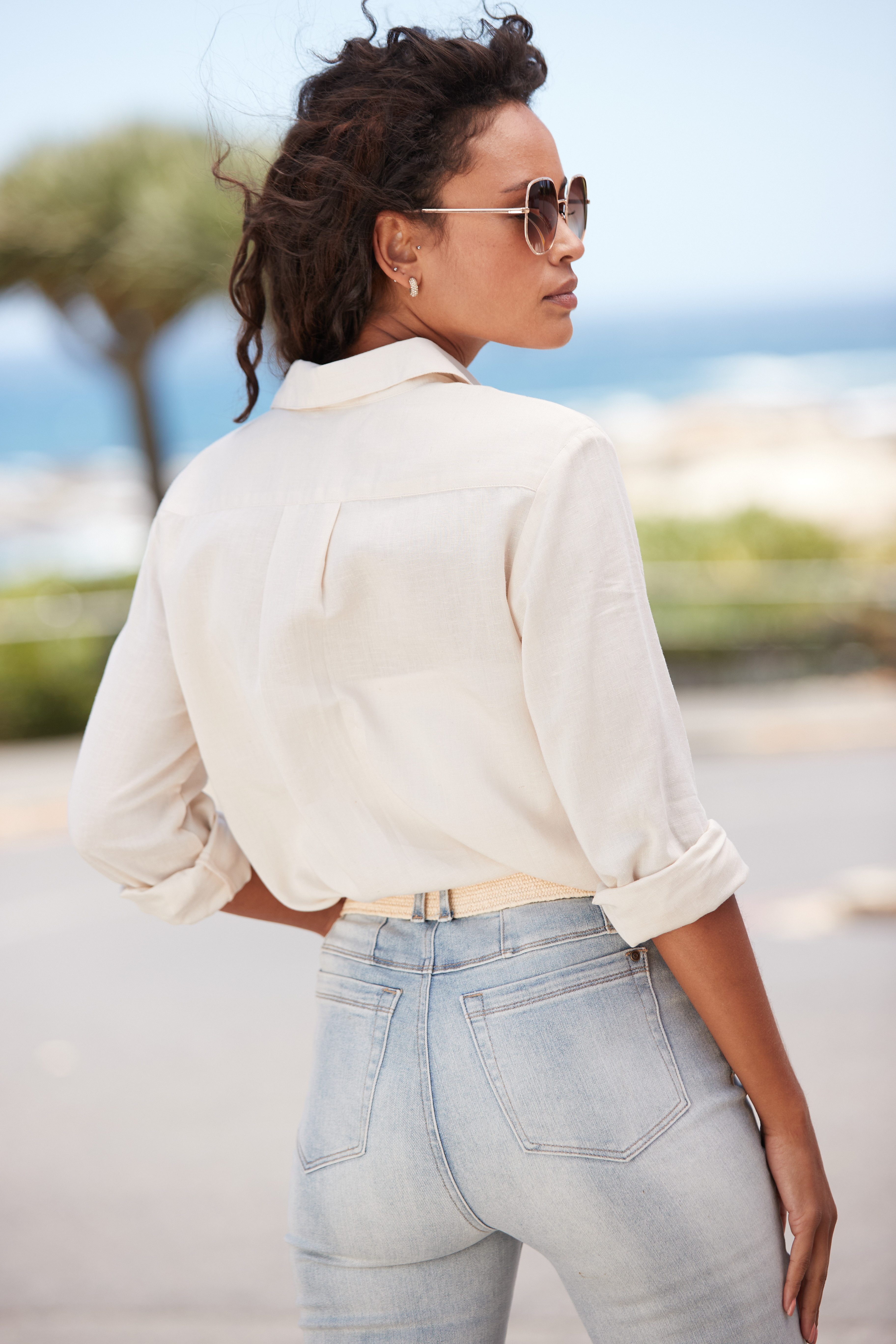 Lascana Overhemdblouse van linnenmix damesblouse met overhemdkraag en knoopsluiting