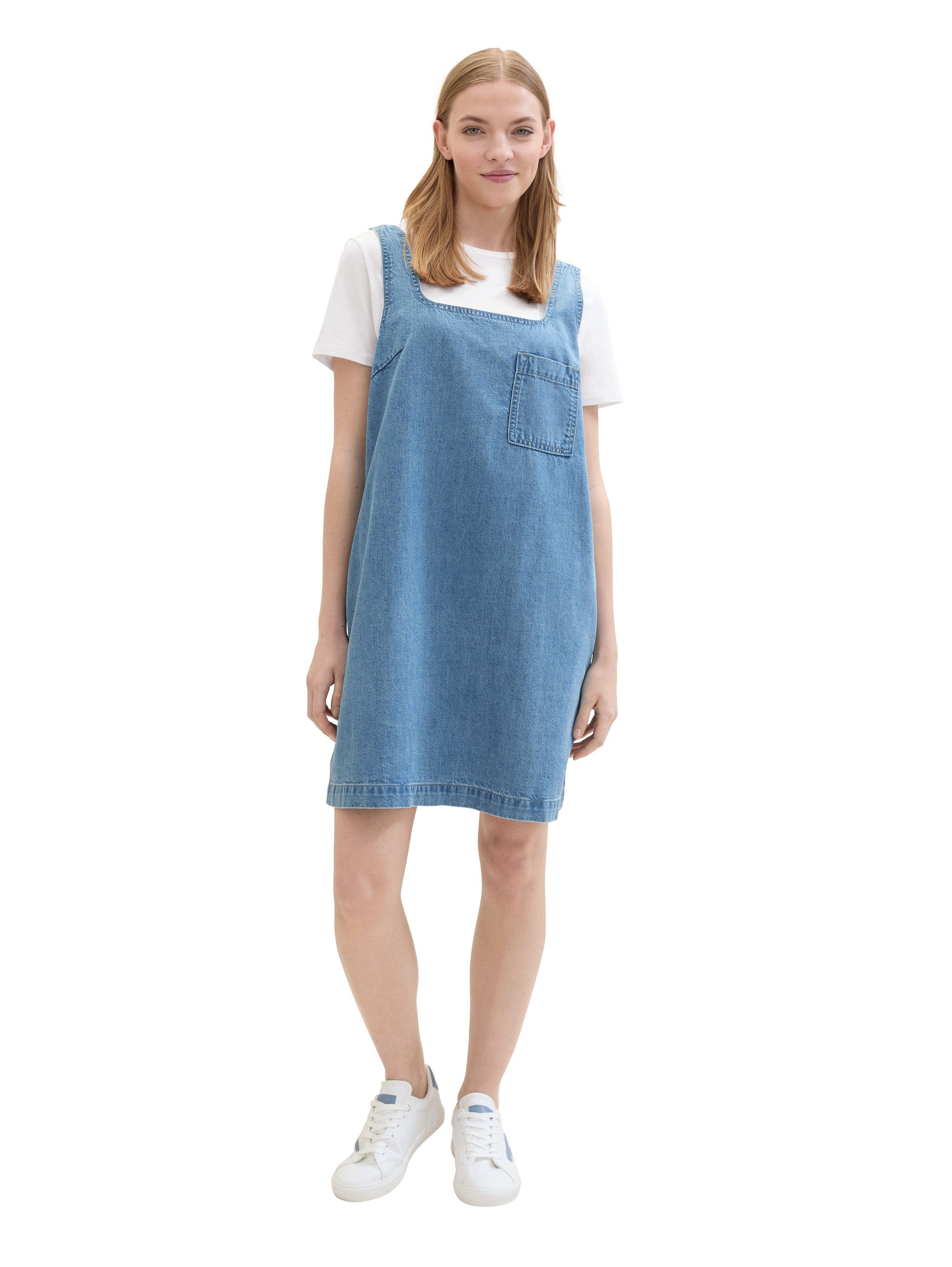 Tom Tailor Denim Midi-jurk met opgestikte borstzak