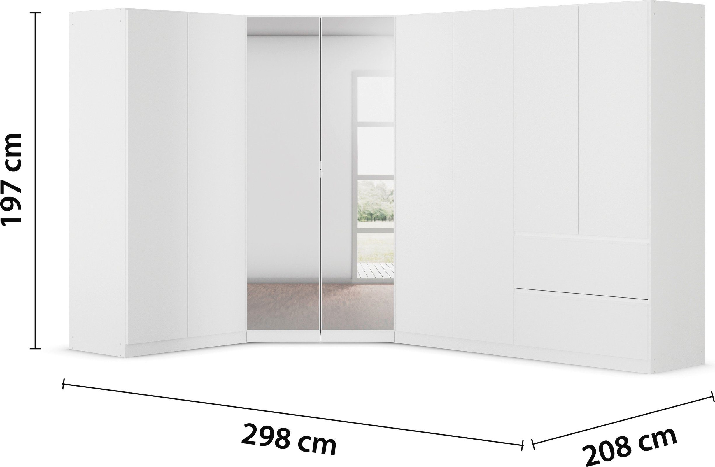 rauch Kastenset Kledingkast kast garderobe waskast COSTA met spiegel veel ruimte, greeploze front en push-to-open functie made in germany