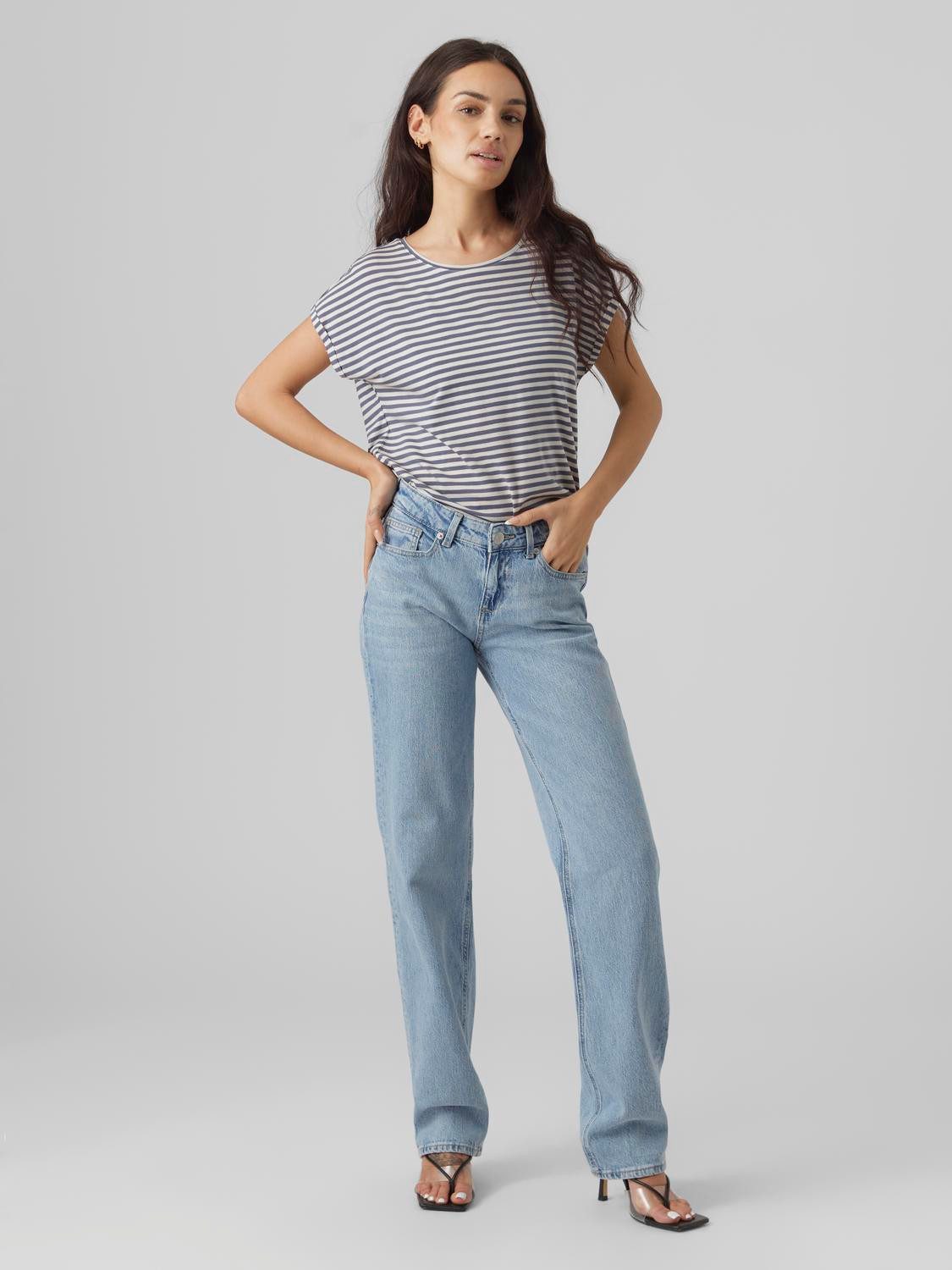 Vero Moda Shirt met ronde hals VMAVA PLAIN SS TOP STRIPE GA JRS NOOS