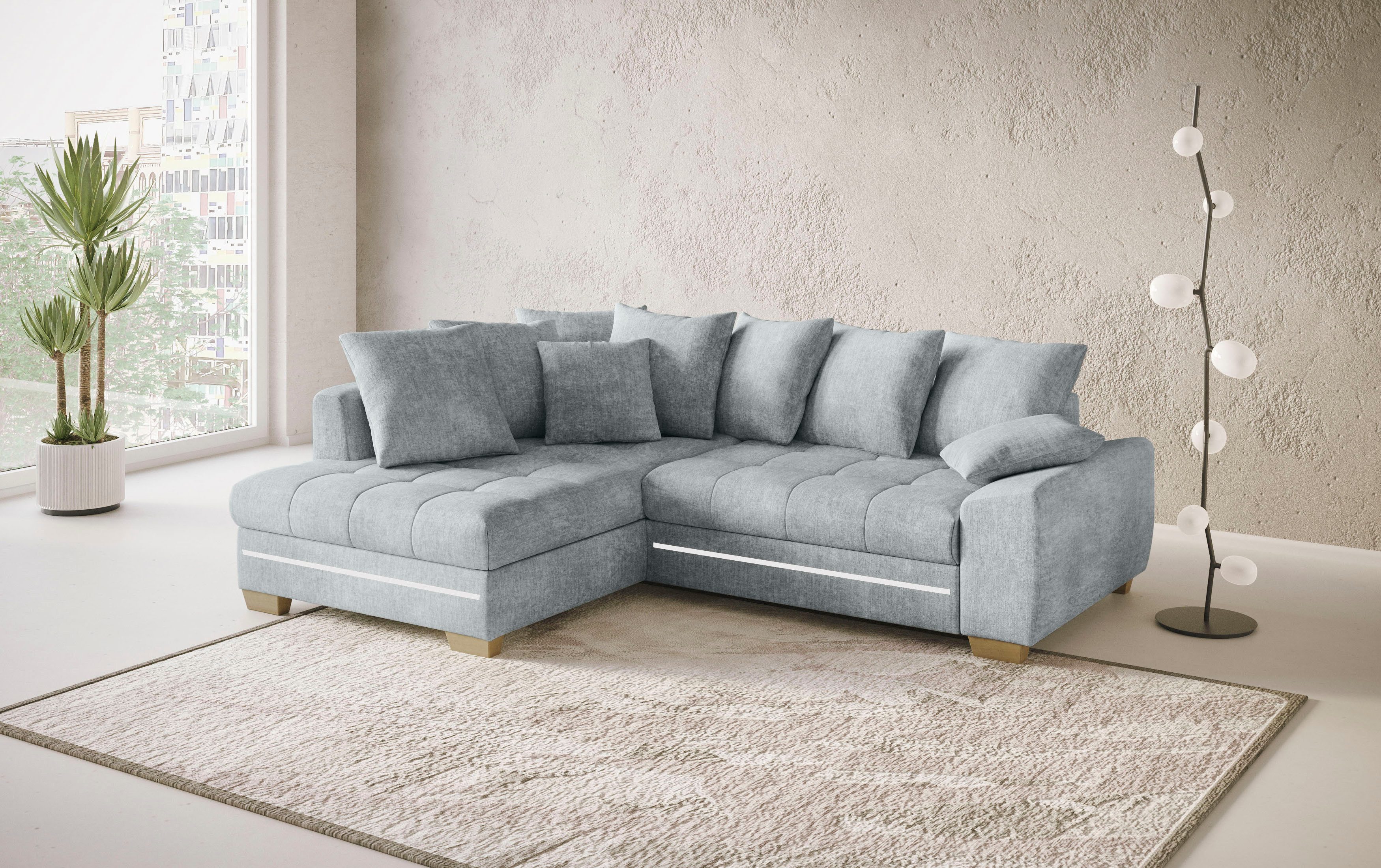 Mr. Couch Hoekbank Nikita II, L-vorm met koudschuim, rgb-led-verlichting, optioneel met bed, bedlade