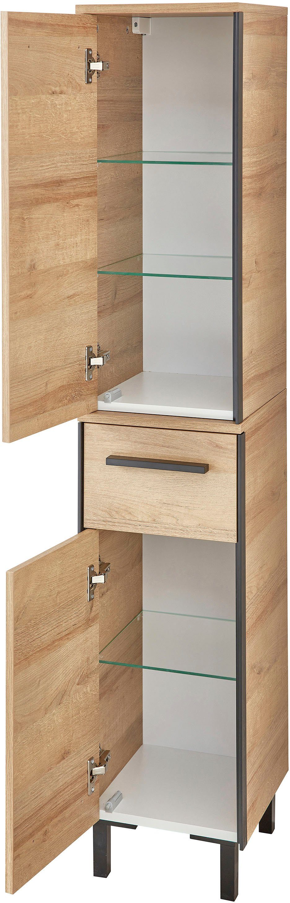 Saphir Badkamerserie Quickset 395 3-delig, wastafelonderkast met led-spiegelkast Middel kast, incl. deurdemper, 6 deuren, 1 lade, badkamer set (4-delig)