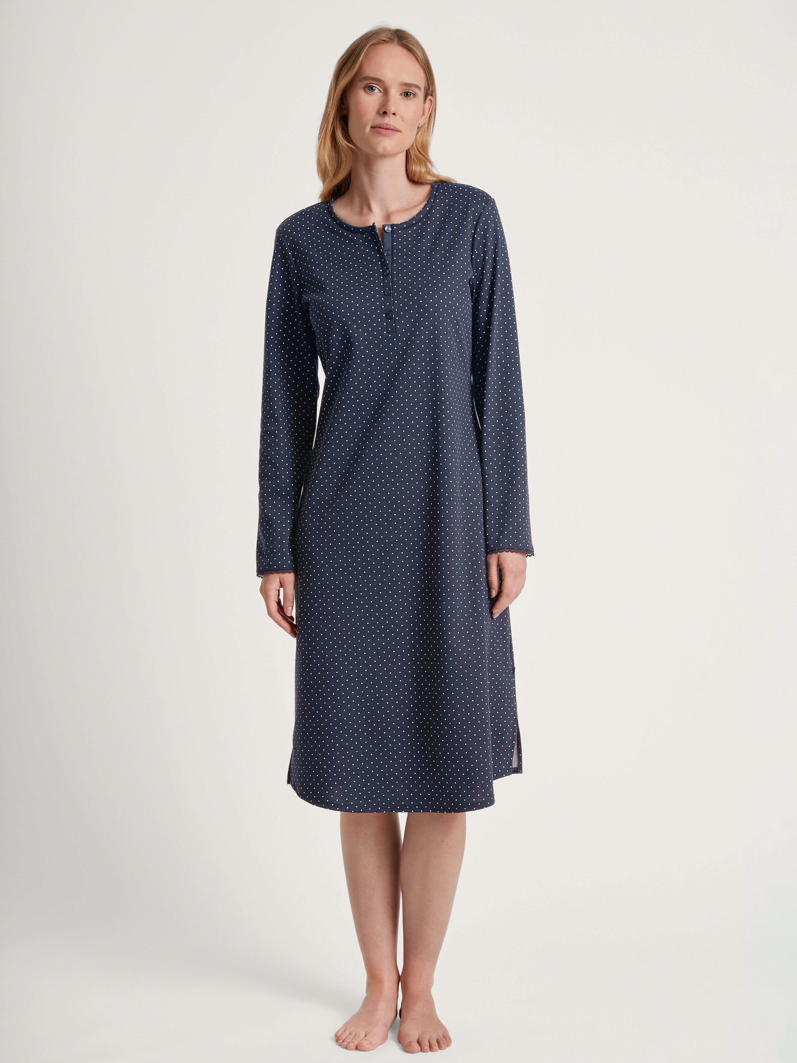 CALIDA Nachthemd Midnight Dreams met knoopsluiting aan de hals dames nachthemden maat XS (36/38) blauw