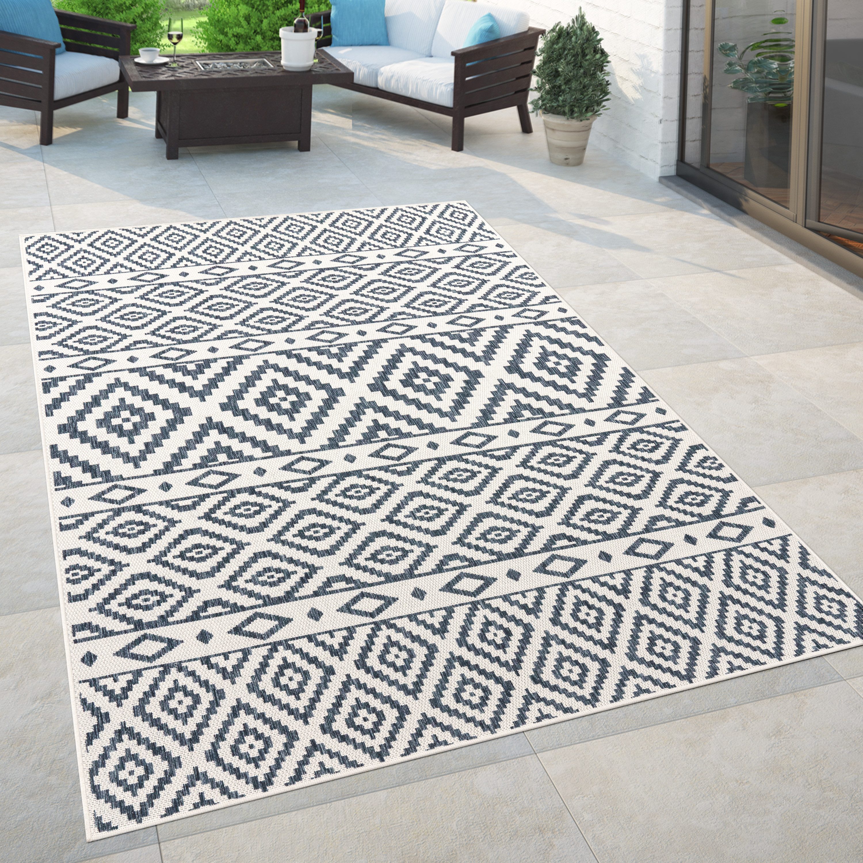Paco Home Vloerkleed Coco 201 Platweefsel, ruitdesign, geschikt voor binnen en buiten, woonkamer