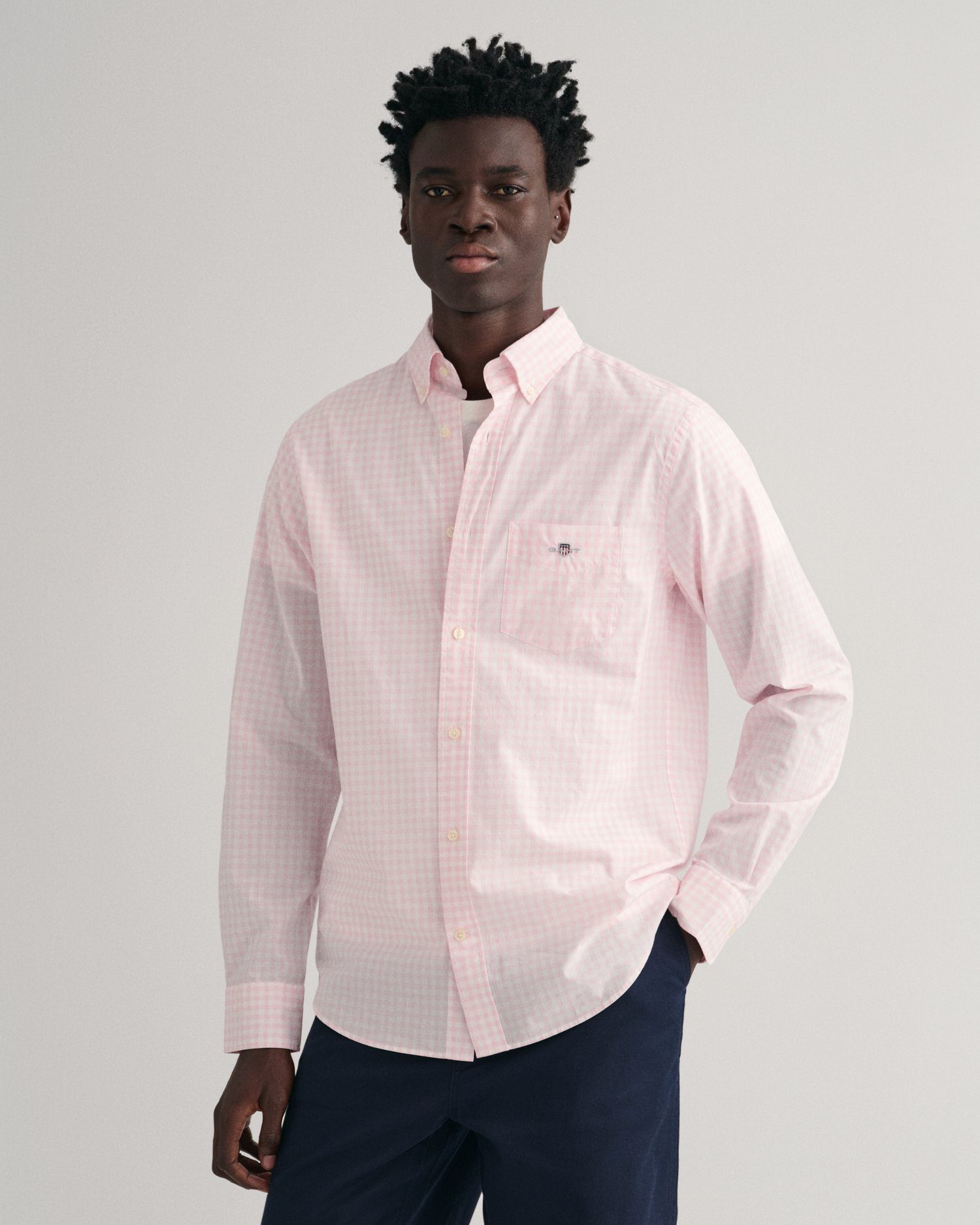 Gant Overhemd met lange mouwen REG POPLIN GINGHAM SHIRT met logoborduursel op borsthoogte