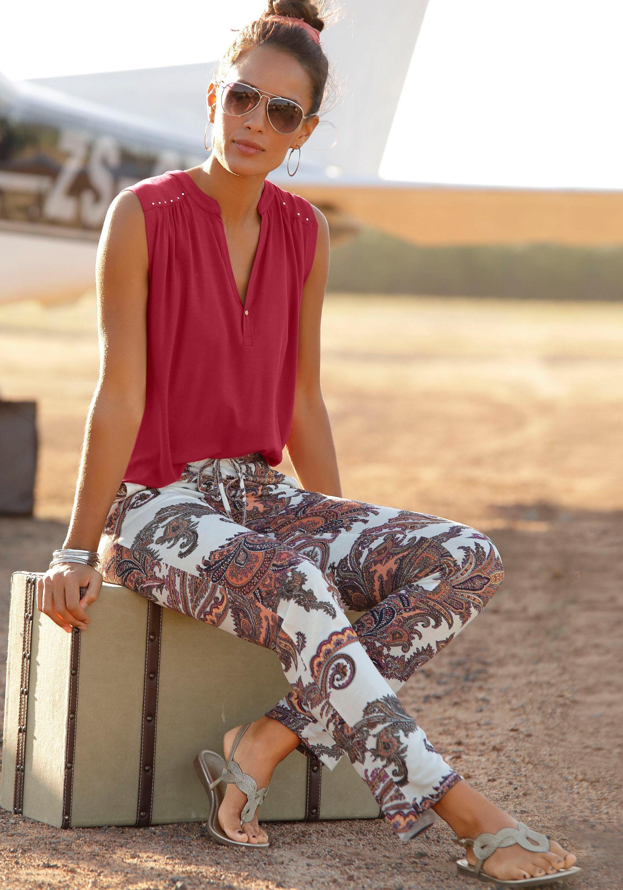 Lascana Tanktop met zilverkleurige studs-details, losse blousetop