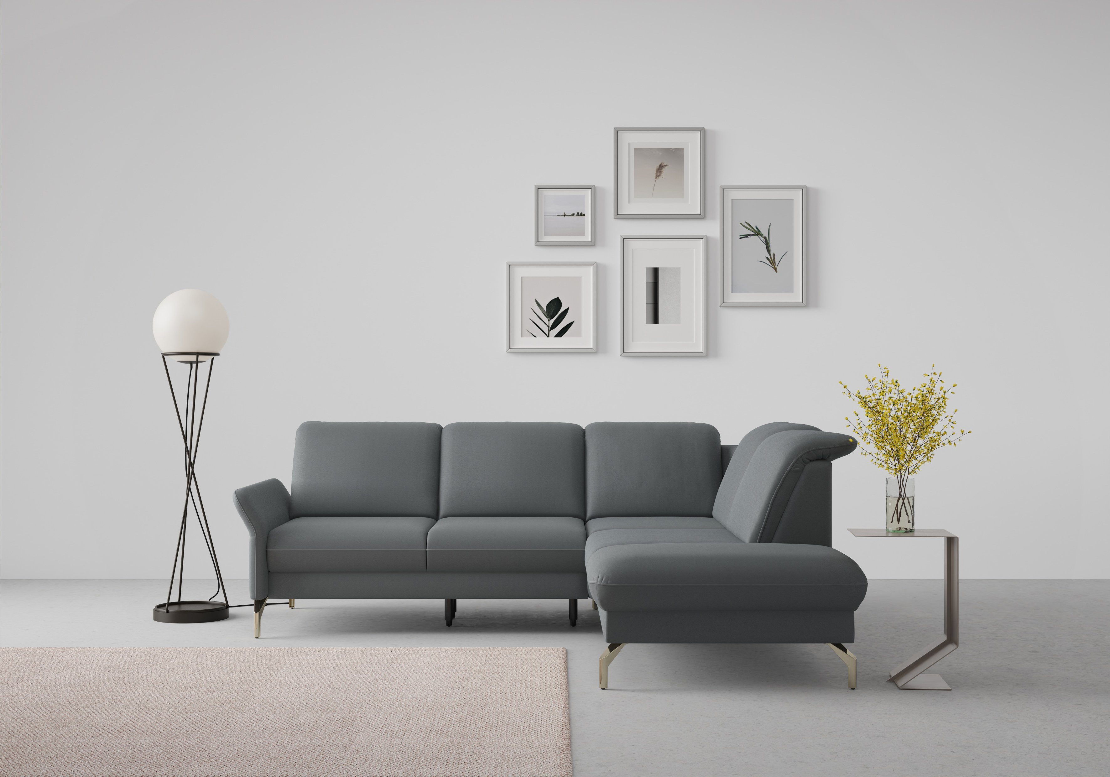 sit&more Hoekbank Fashion L-vorm naar keuze met verstelbare hoofdsteun, uittrekzitting, motorisch, nikkel poten