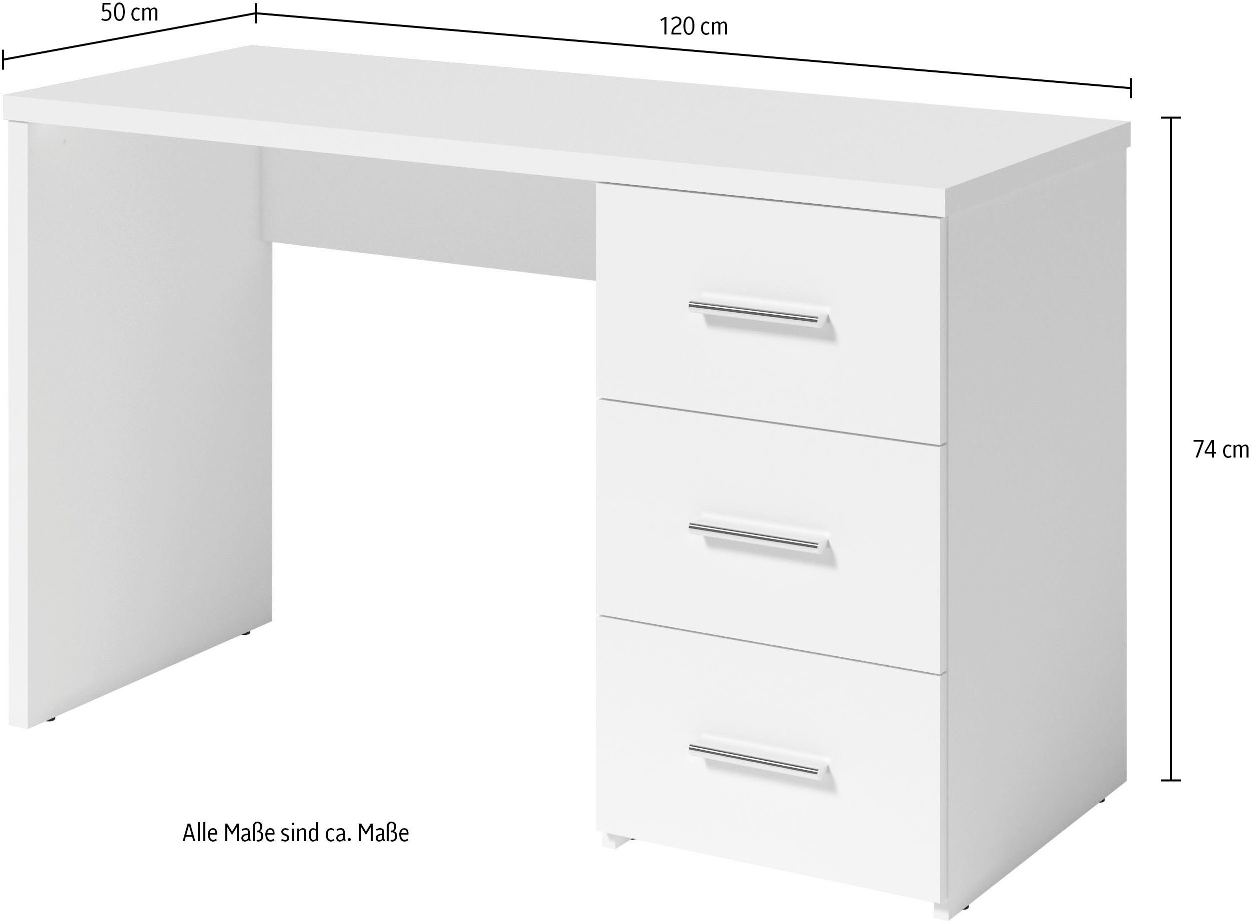 INOSIGN Bureau Zion Computertafel met 3 lades, breedte 120 x 50 cm