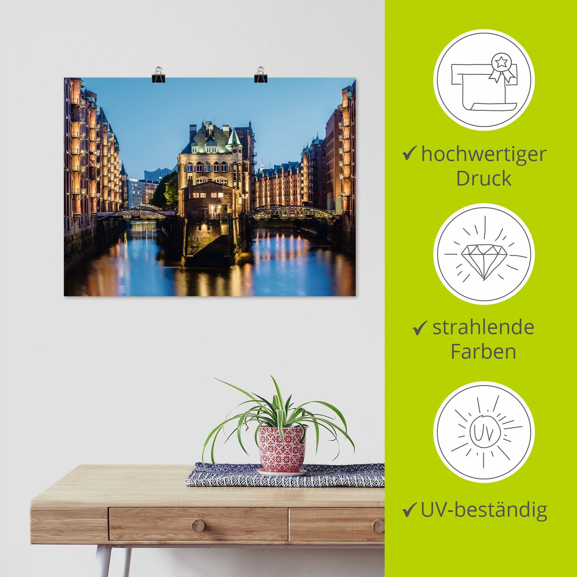 Artland Artprint Hamburg Waterkasteel in Speicherstadt 2 als artprint van aluminium, artprint voor buiten, poster in diverse formaten